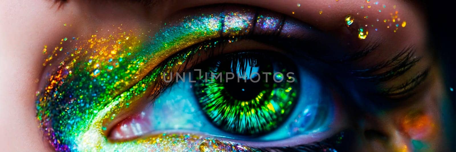 shiny multi-colored makeup on a woman's face. Selective focus. by yanadjana