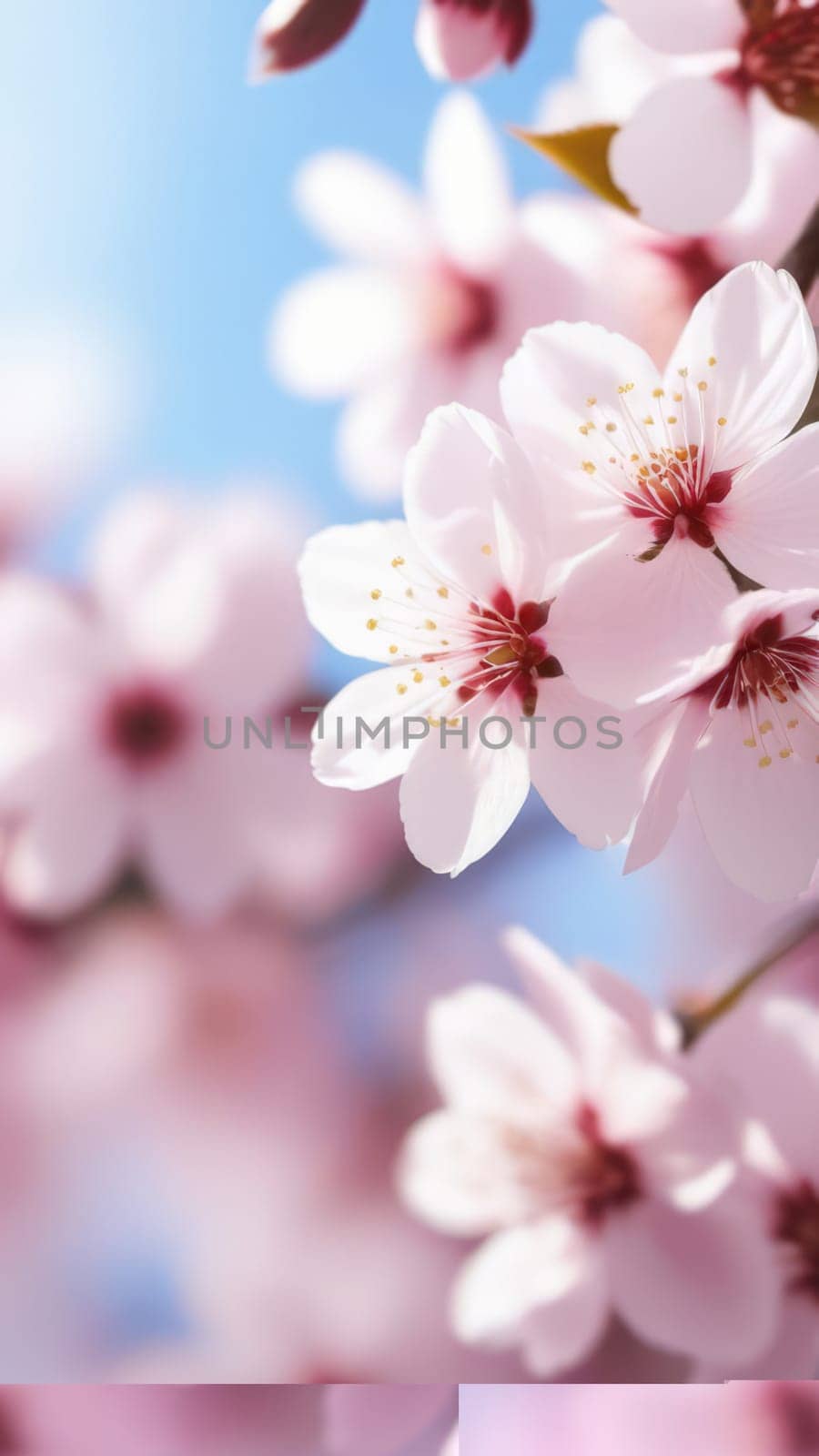 Cherry blossom flower blooming. Pink sakura flower background. Pink cherry blossom, isolated Sakura tree branch. For card, banner, invitation, social media post, poster, mobile apps, advertising