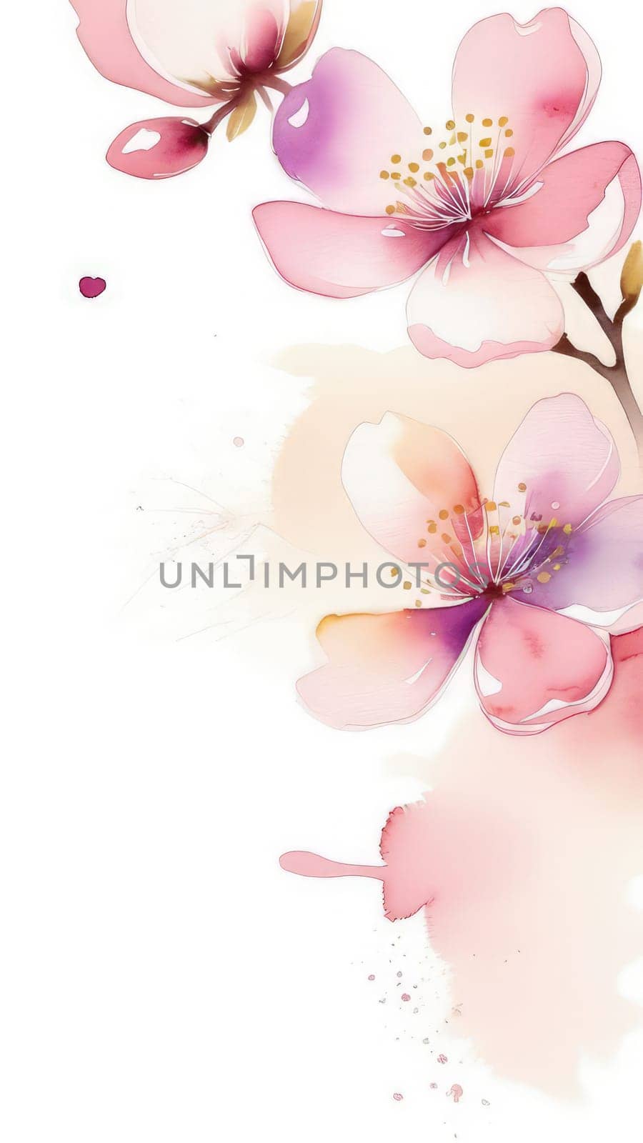 Cherry blossom flower blooming. Pink sakura flower background. Pink cherry blossom, isolated Sakura tree branch. For card, banner, invitation, social media post, poster, mobile apps, advertising