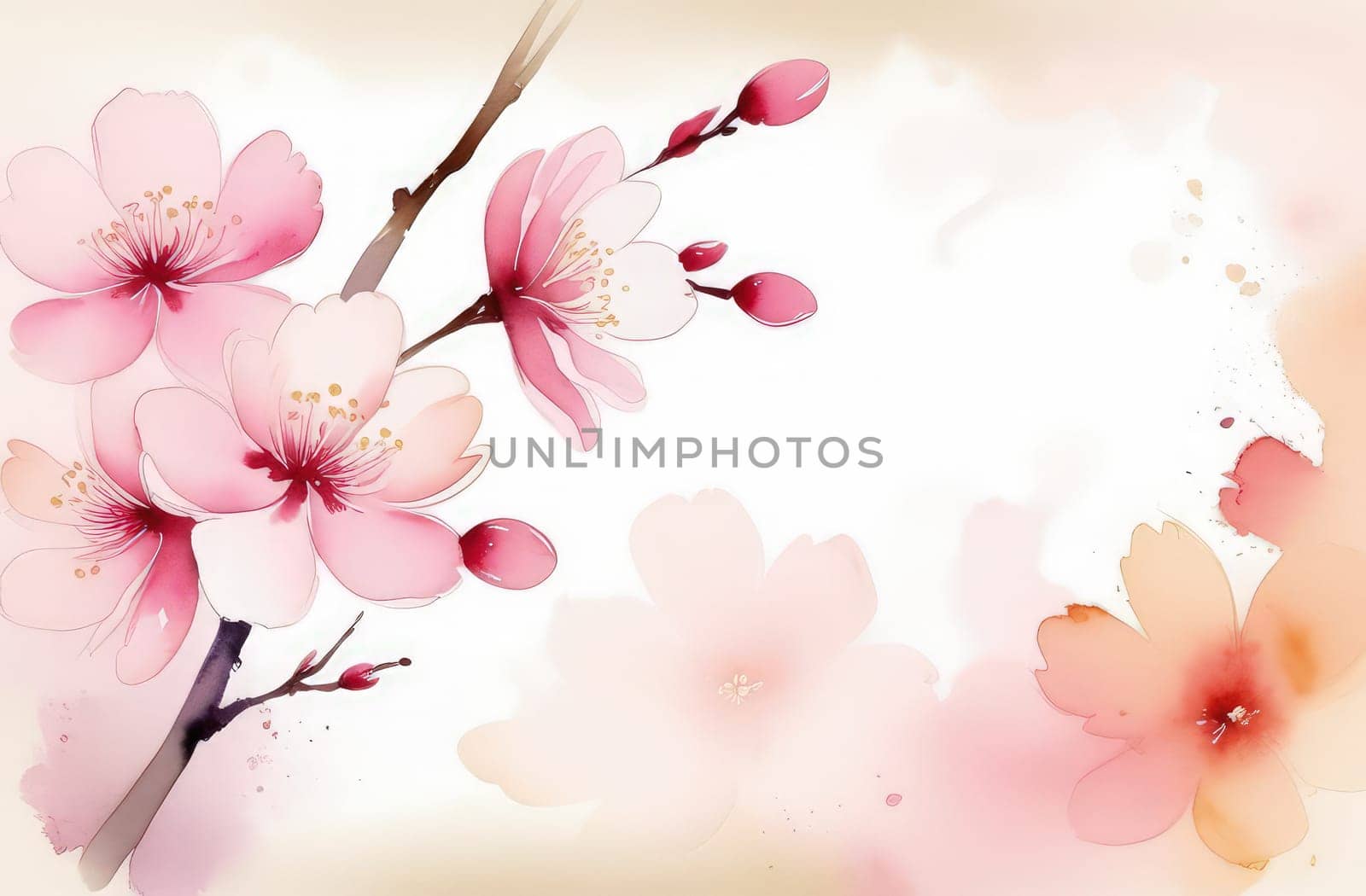 Cherry blossom flower blooming. Pink sakura flower background. Pink cherry blossom, isolated Sakura tree branch. For card, banner, invitation, social media post, poster, mobile apps, advertising