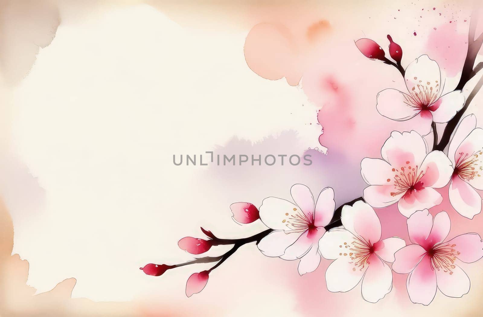Cherry blossom flower blooming. Pink sakura flower background. Pink cherry blossom, isolated Sakura tree branch. For card, banner, invitation, social media post, poster, mobile apps, advertising