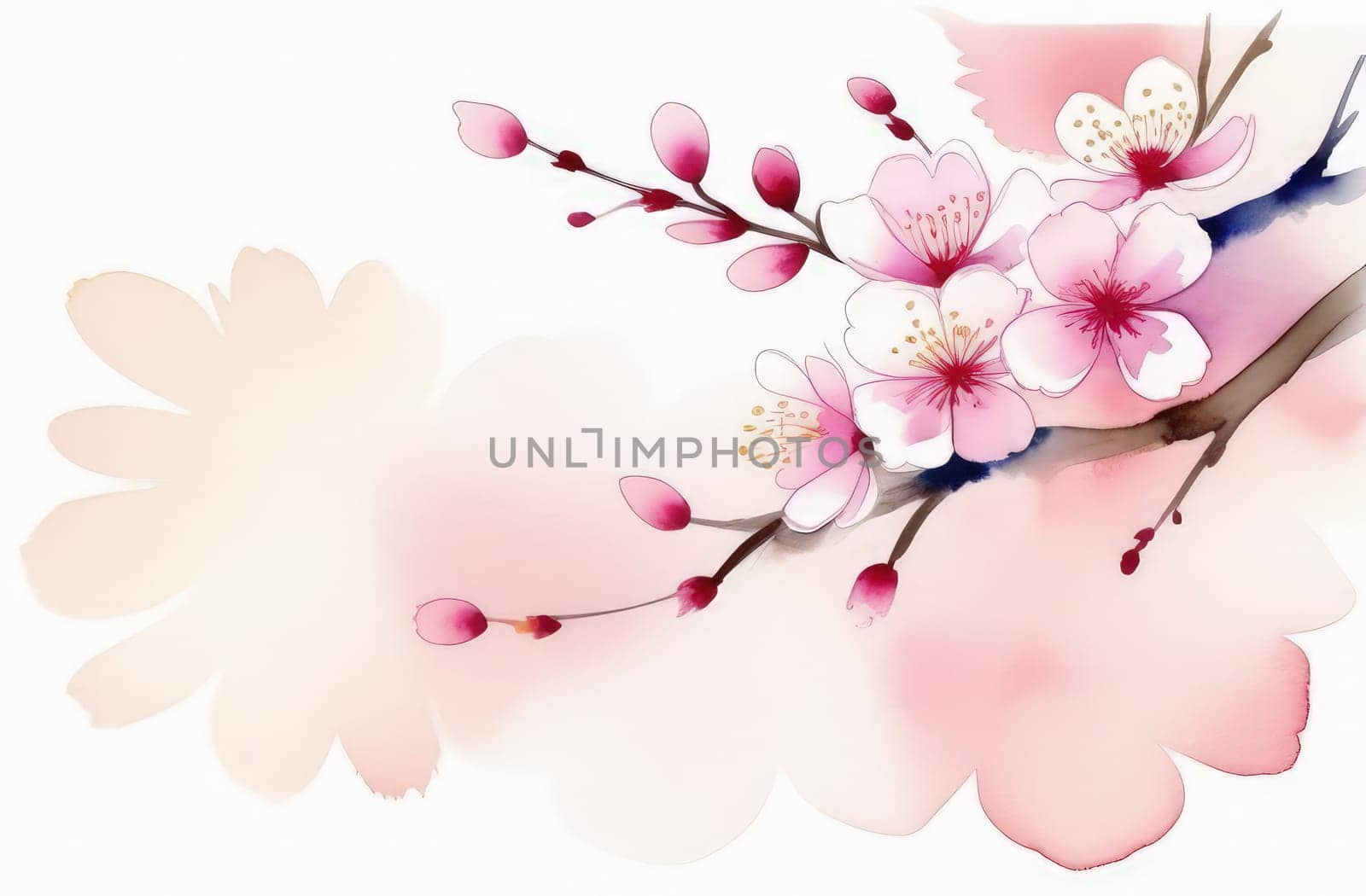 Cherry blossom flower blooming. Pink sakura flower background. Pink cherry blossom, isolated Sakura tree branch. For card, banner, invitation, social media post, poster, mobile apps, advertising