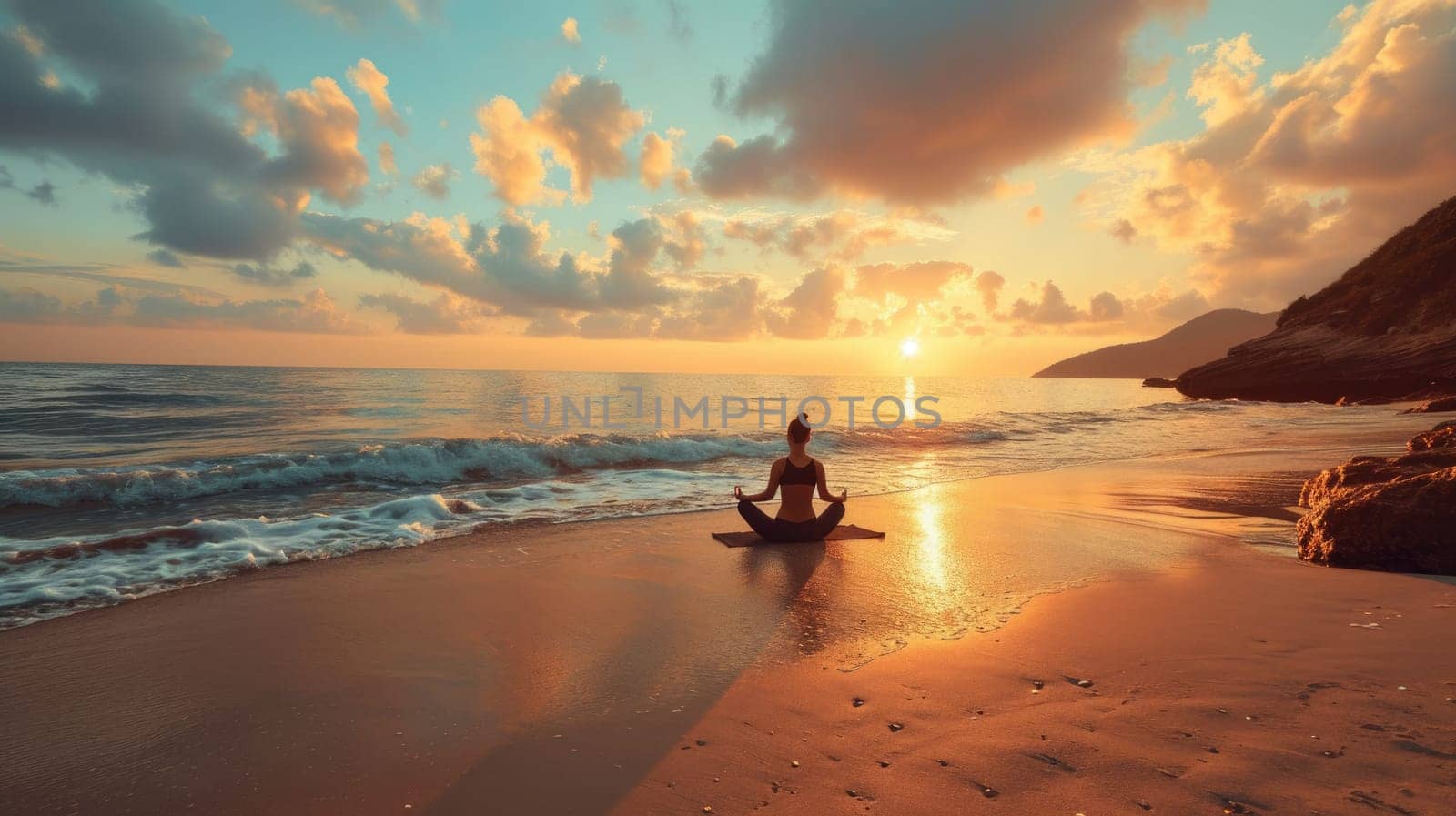 A tranquil yoga session on a beach at sunrise. Resplendent. by biancoblue