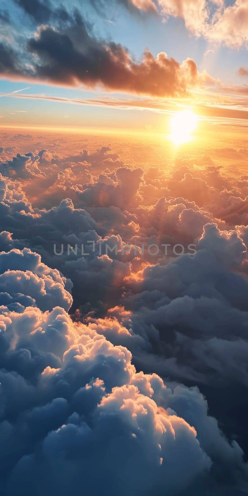 Sun rising over a sea of clouds, with warm light gracing the edges