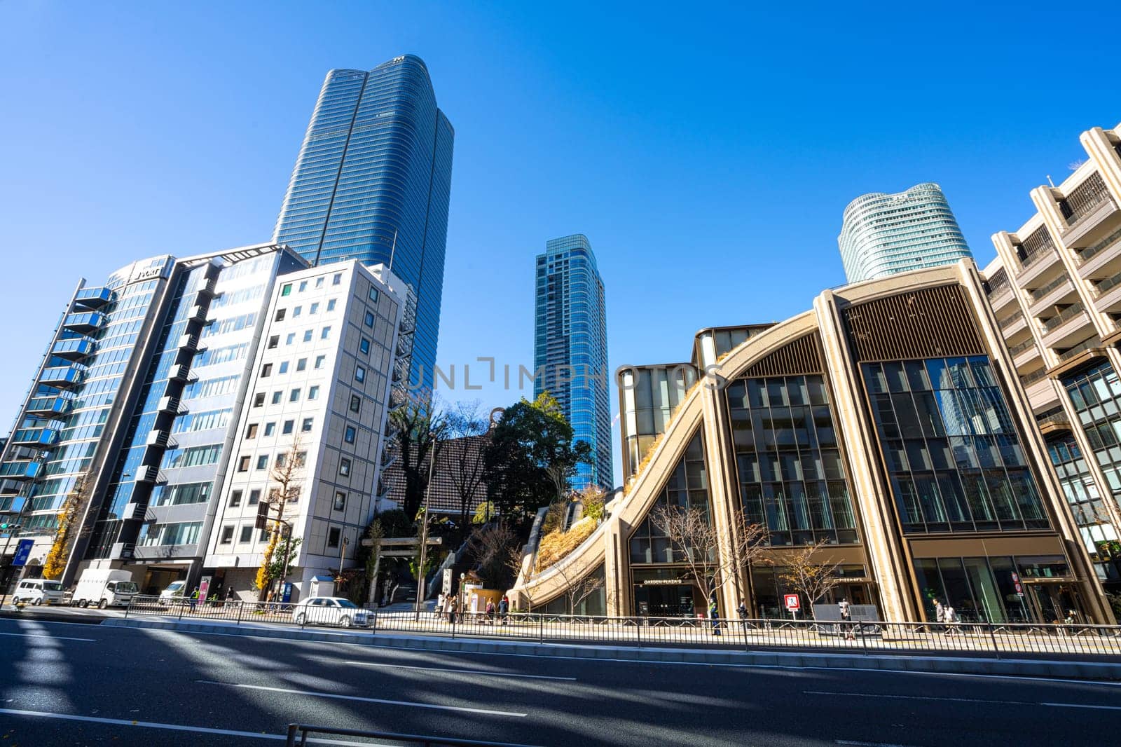 Tokyo, Japan. January 9, 2024. exterior view of Azabudai Hills Garden Plaza shopping mall in the city center