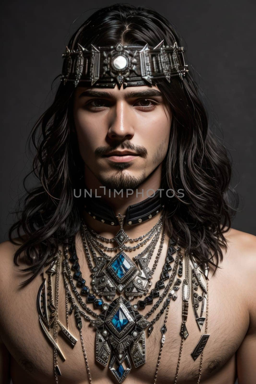 Portrait of a handsome young man in ethnic style. Fashion shot. AI Generated.