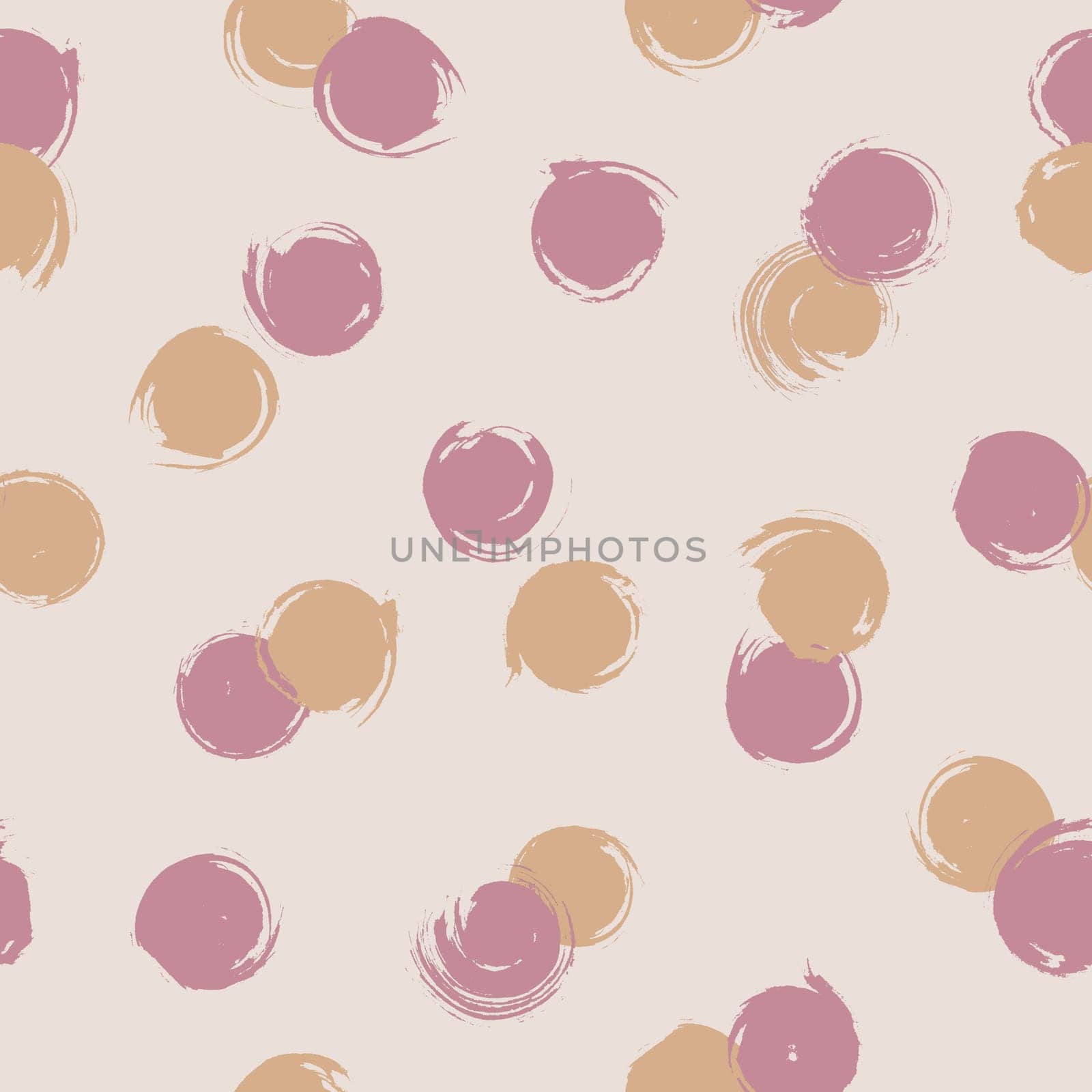 Seamless print with hand drawn polka dots on beige background. Trendy fabric print.