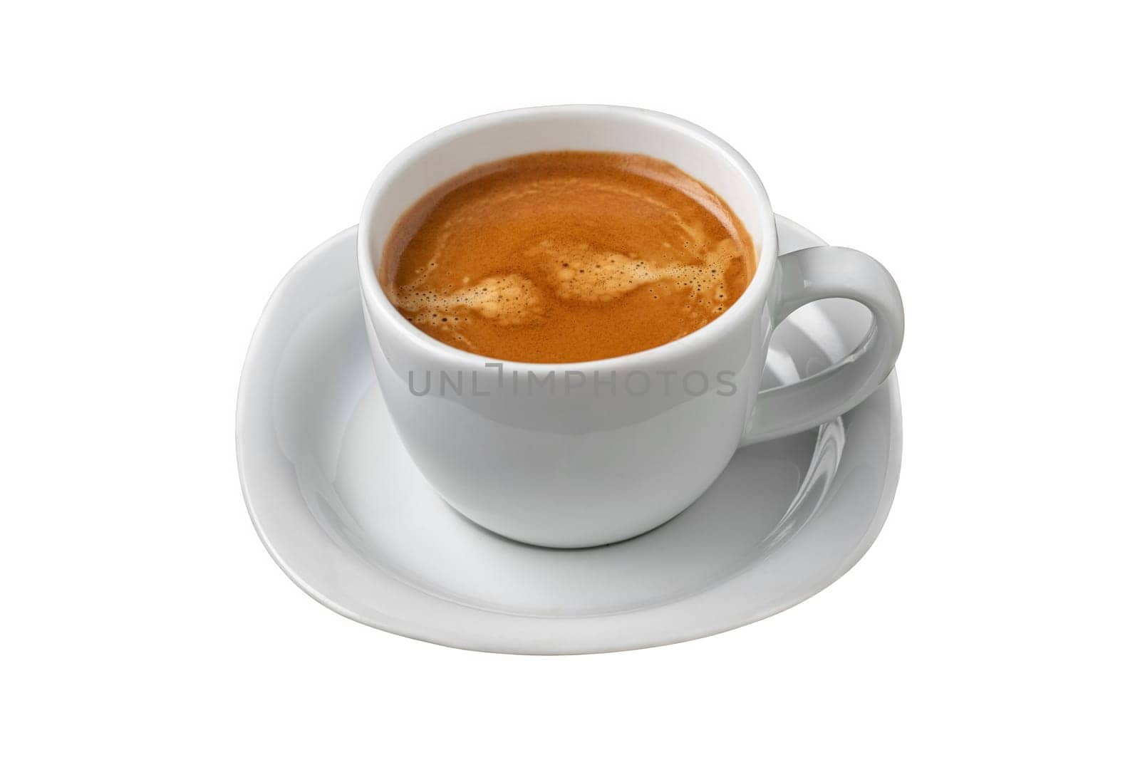Fresh double espresso coffee and coffee beans on white background by Sonat
