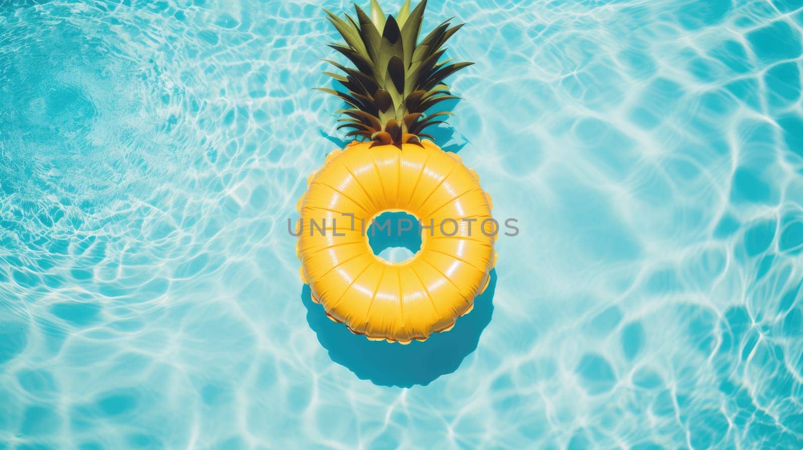 An inflatable mattress in the shape of a Pineapple on the surface of the pool AI
