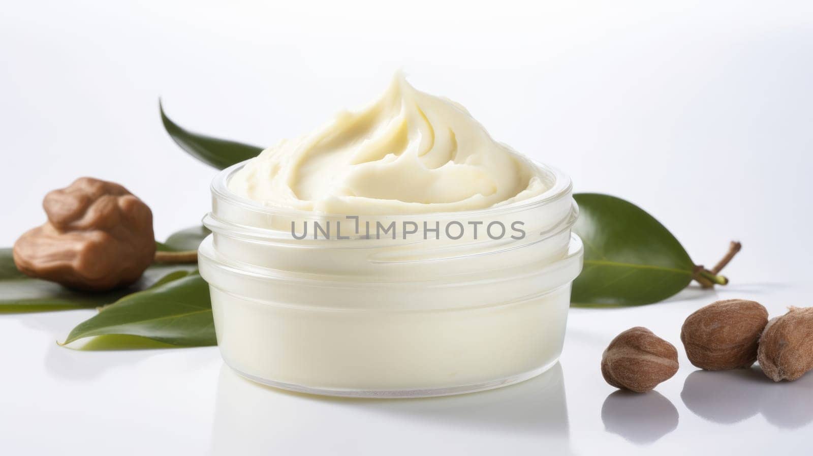 Concept of skin care cosmetics. Cream with extract of Shea butter by natali_brill