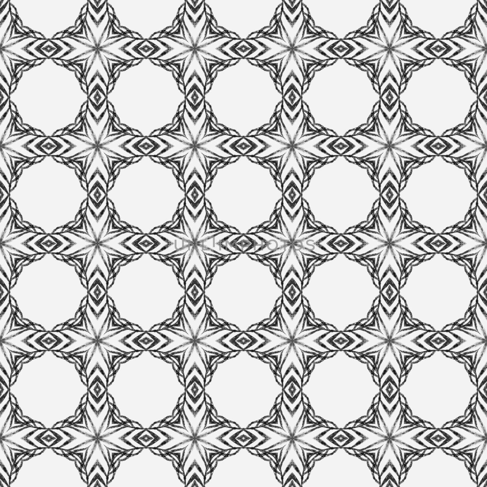Textile ready bizarre print, swimwear fabric, wallpaper, wrapping. Black and white majestic boho chic summer design. Hand drawn green mosaic seamless border. Mosaic seamless pattern.