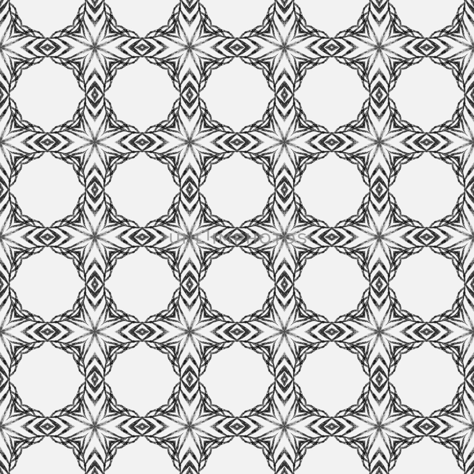 Textile ready bizarre print, swimwear fabric, wallpaper, wrapping. Black and white majestic boho chic summer design. Hand drawn green mosaic seamless border. Mosaic seamless pattern.