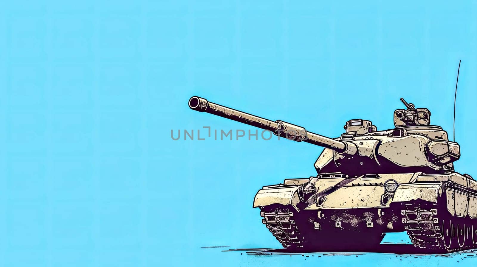 A drawing of a tank on a blue background, copy space by Edophoto
