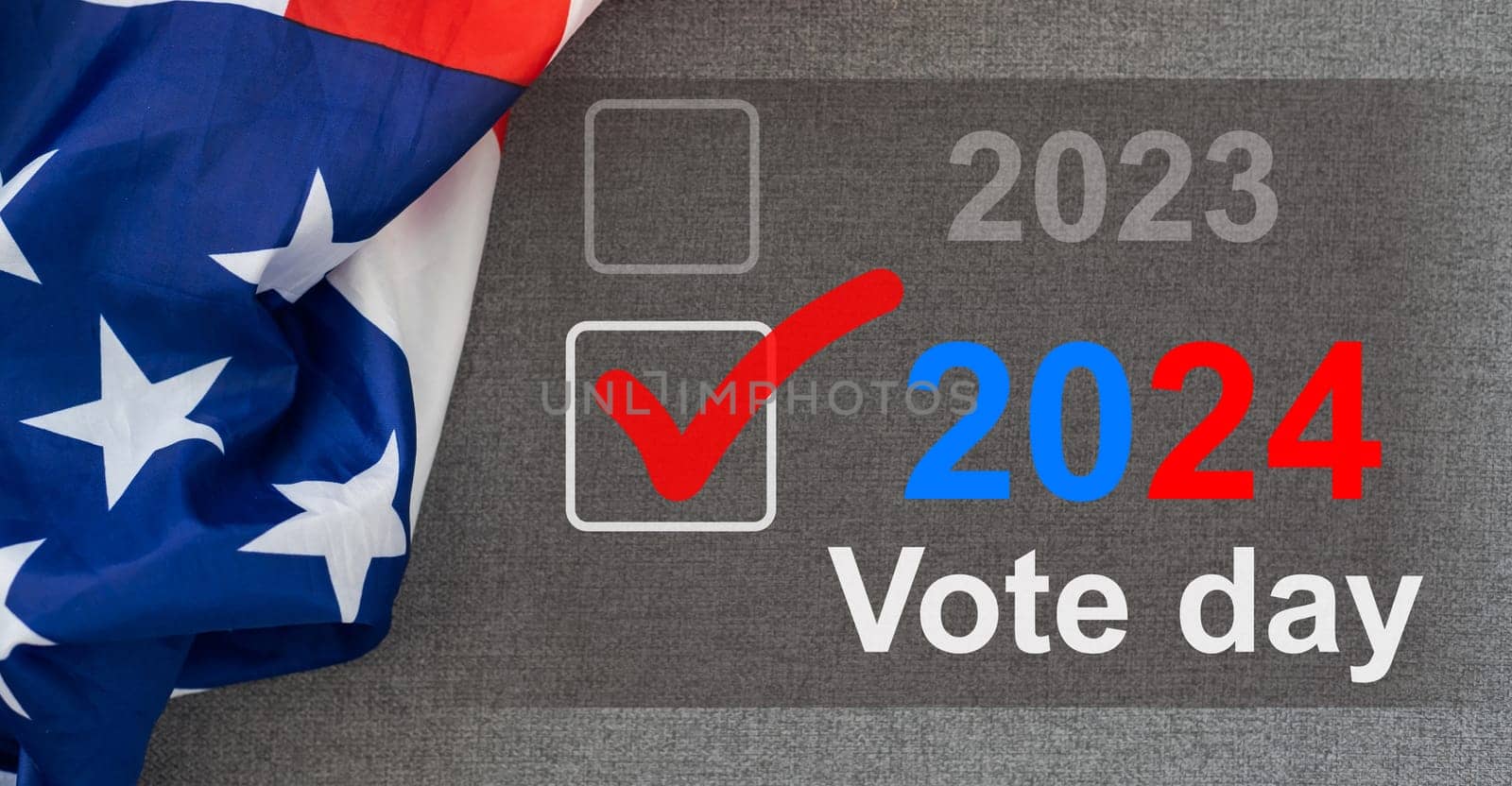 Presidential Election 2024 in United States. Vote day, November 5. US Election campaign. Make your choice. Patriotic american illustration. Poster, card, banner and background. High quality photo
