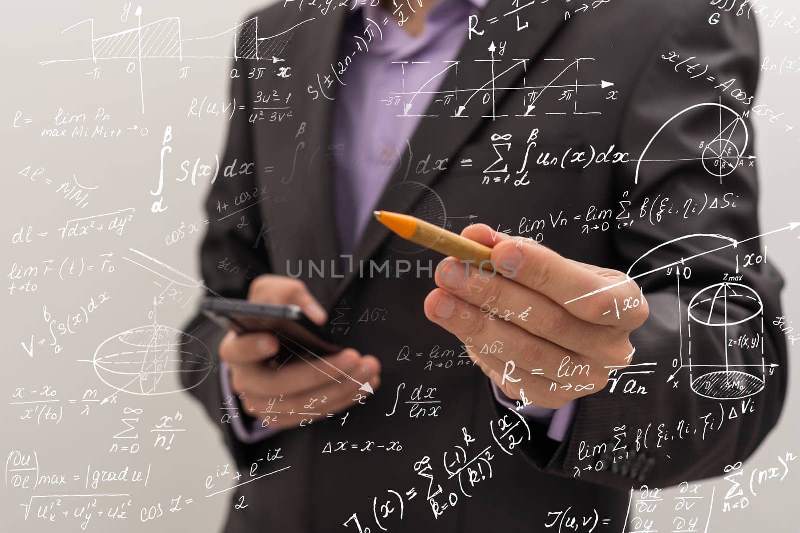 businessman writing on virtual screen with modern business or technology background by Andelov13