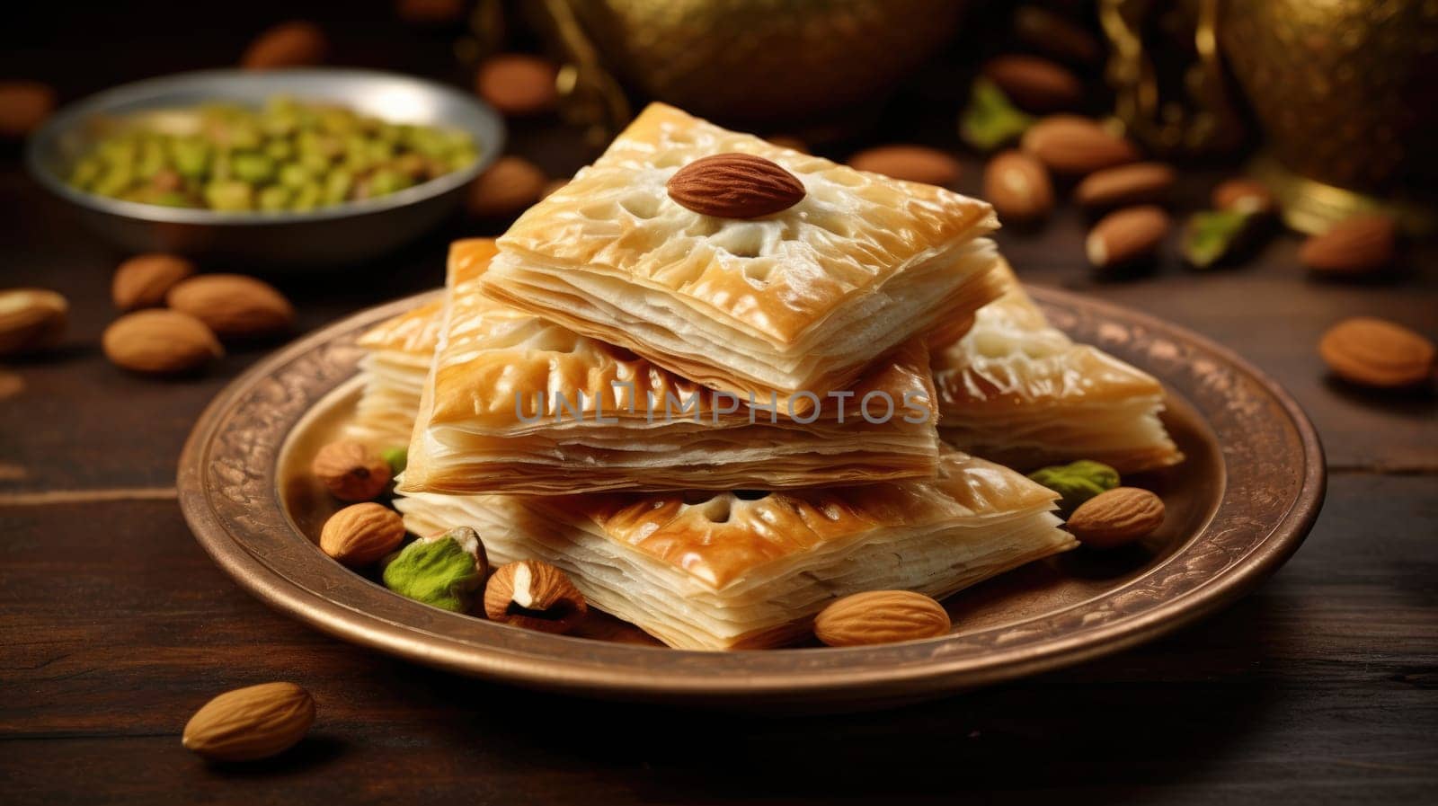 Traditional turkish dessert antep baklava. Powdered baklavas with nuts by natali_brill