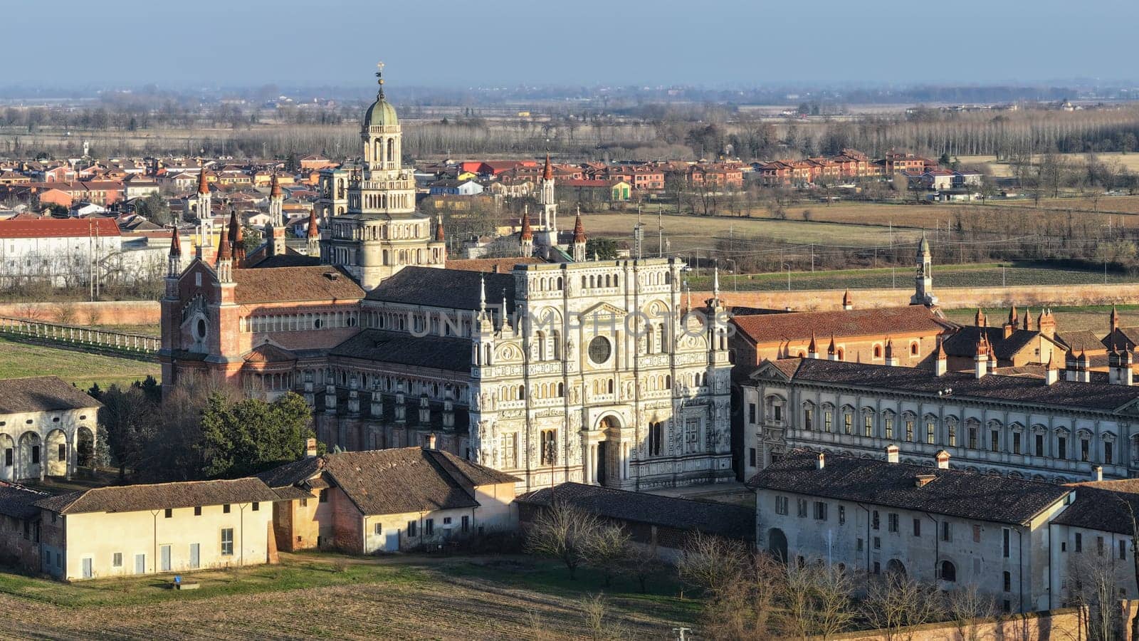 Drone shot over Certosa di Pavia monastery by Robertobinetti70