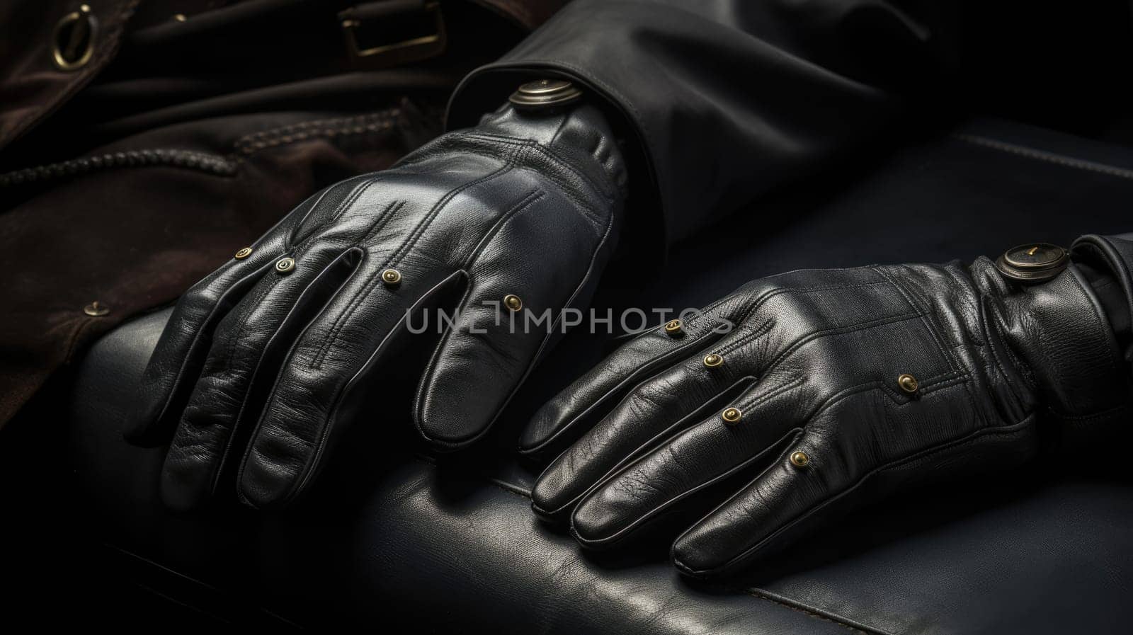Black leather gloves. Black background. by natali_brill