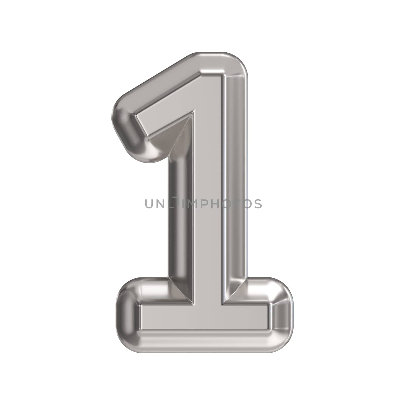 Steel font Number 1 ONE 3D rendering illustration isolated on white background