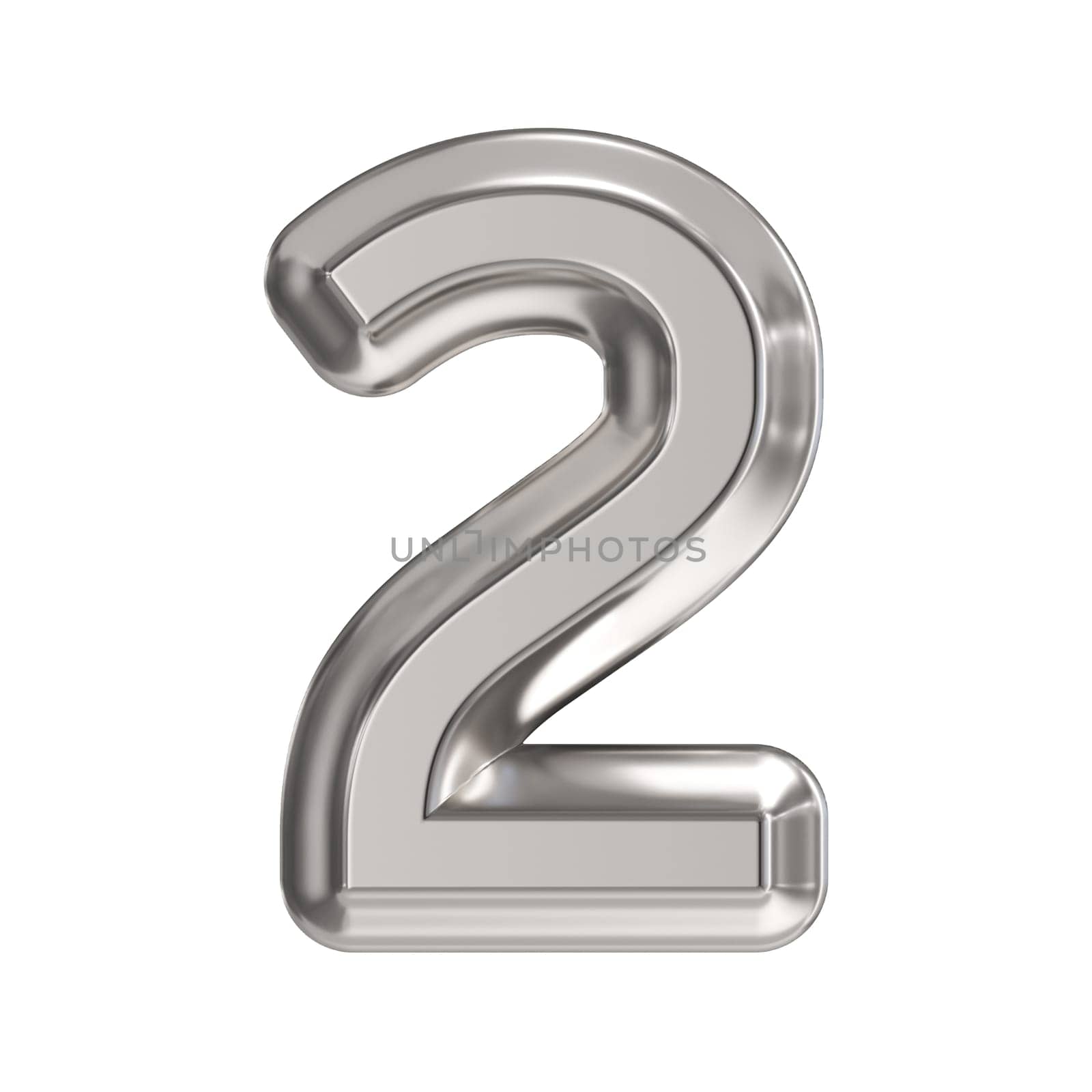 Steel font Number 2 TWO 3D rendering illustration isolated on white background