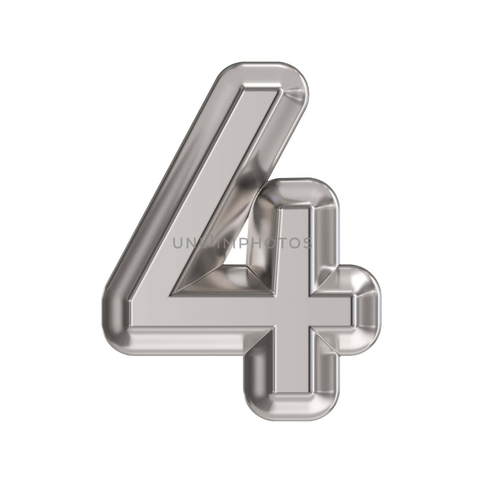 Steel font Number 4 FOUR 3D rendering illustration isolated on white background