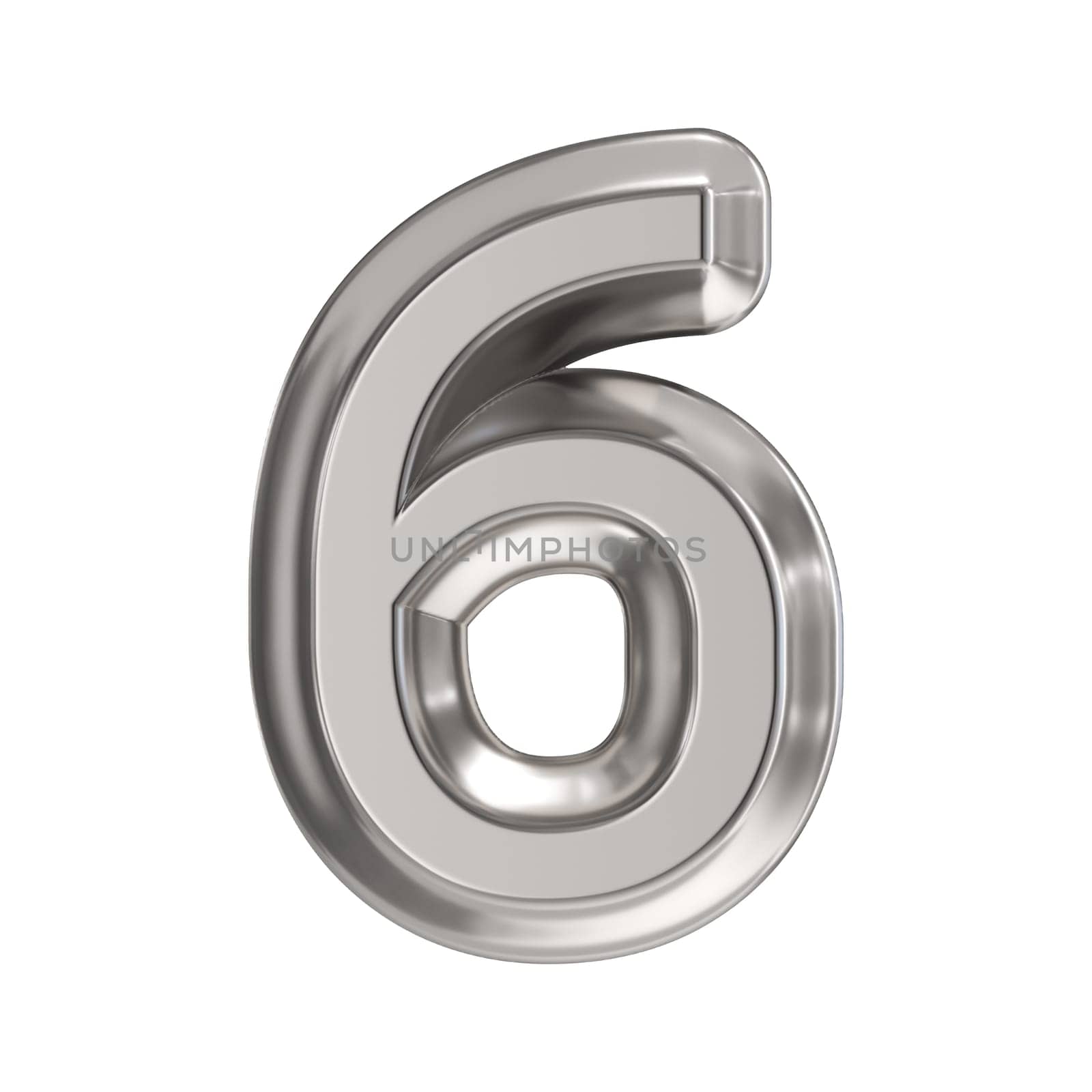 Steel font Number 6 SIX 3D rendering illustration isolated on white background