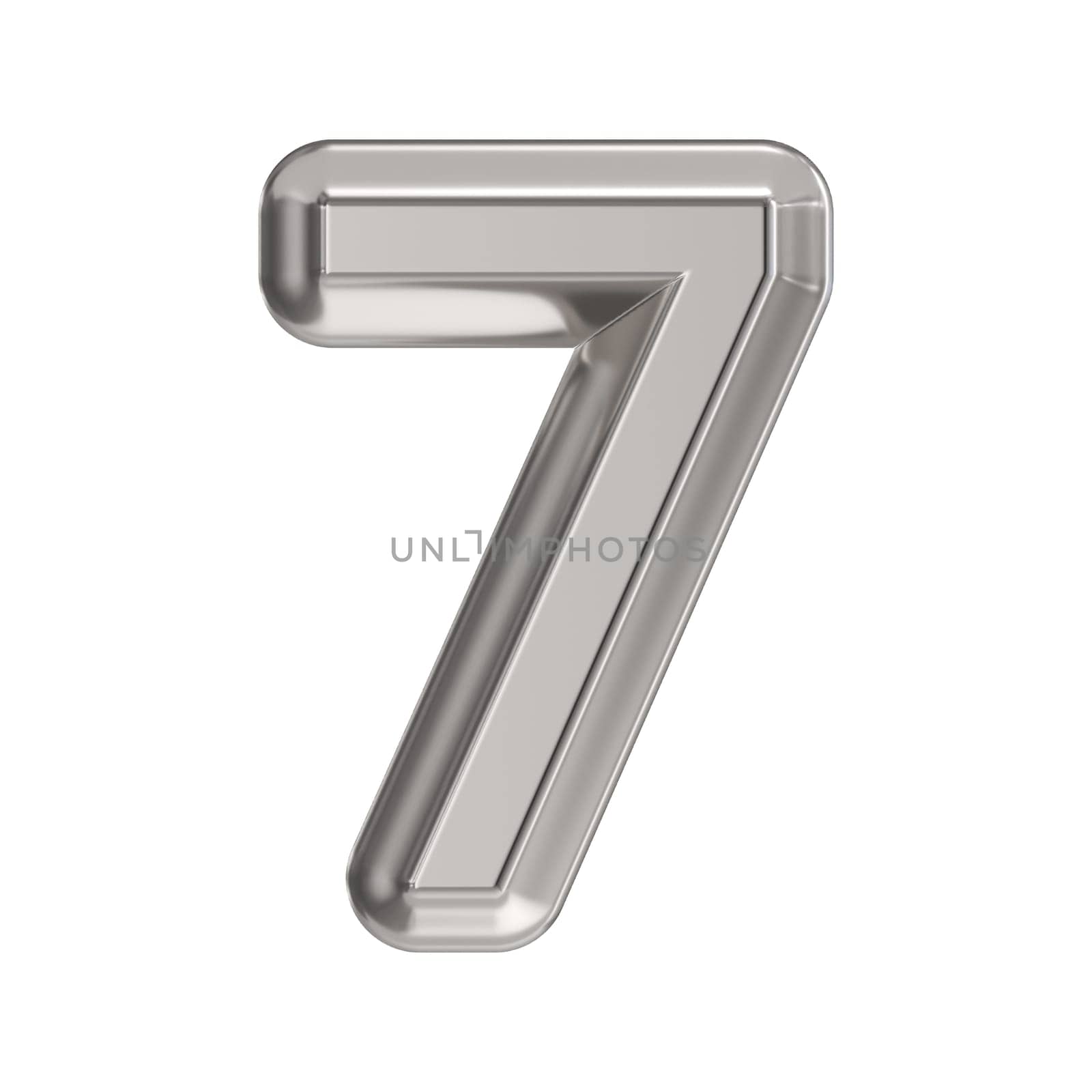 Steel font Number 7 SEVEN 3D rendering illustration isolated on white background