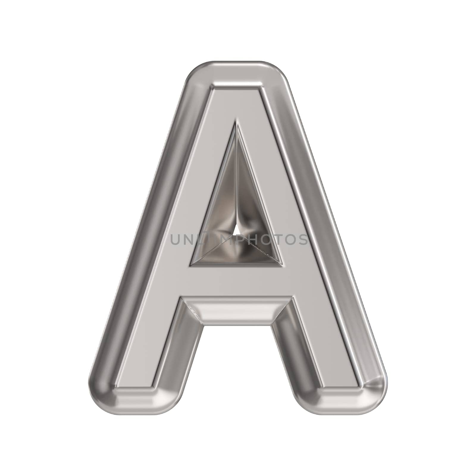 Steel font Letter A 3D rendering illustration isolated on white background