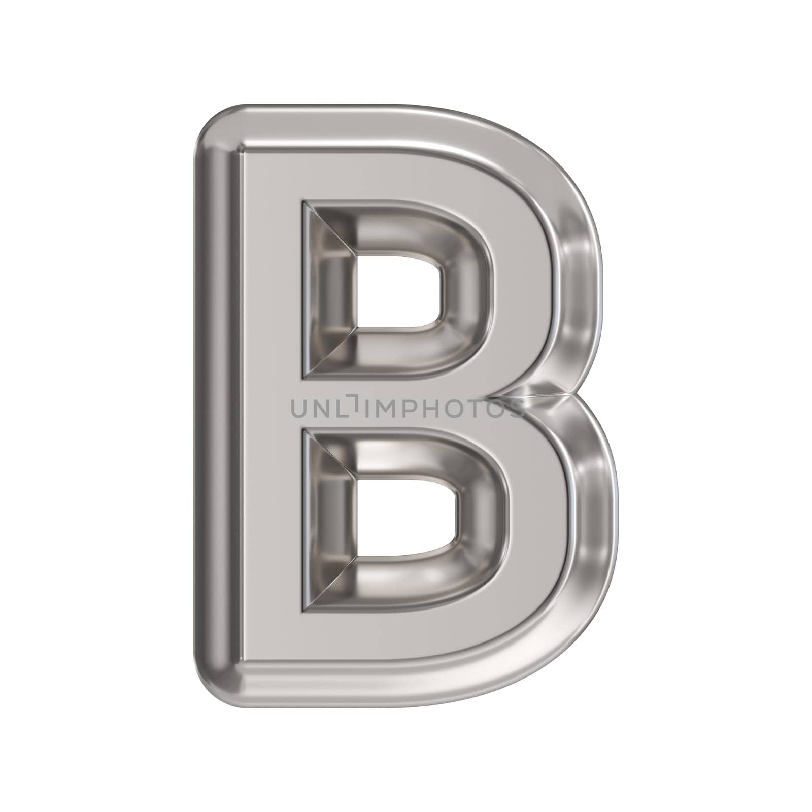 Steel font Letter B 3D rendering illustration isolated on white background