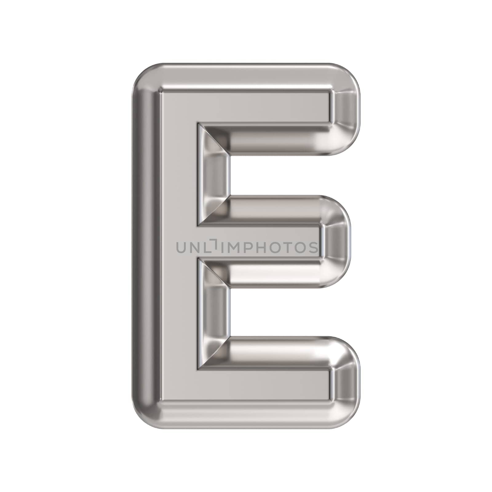 Steel font Letter E 3D rendering illustration isolated on white background