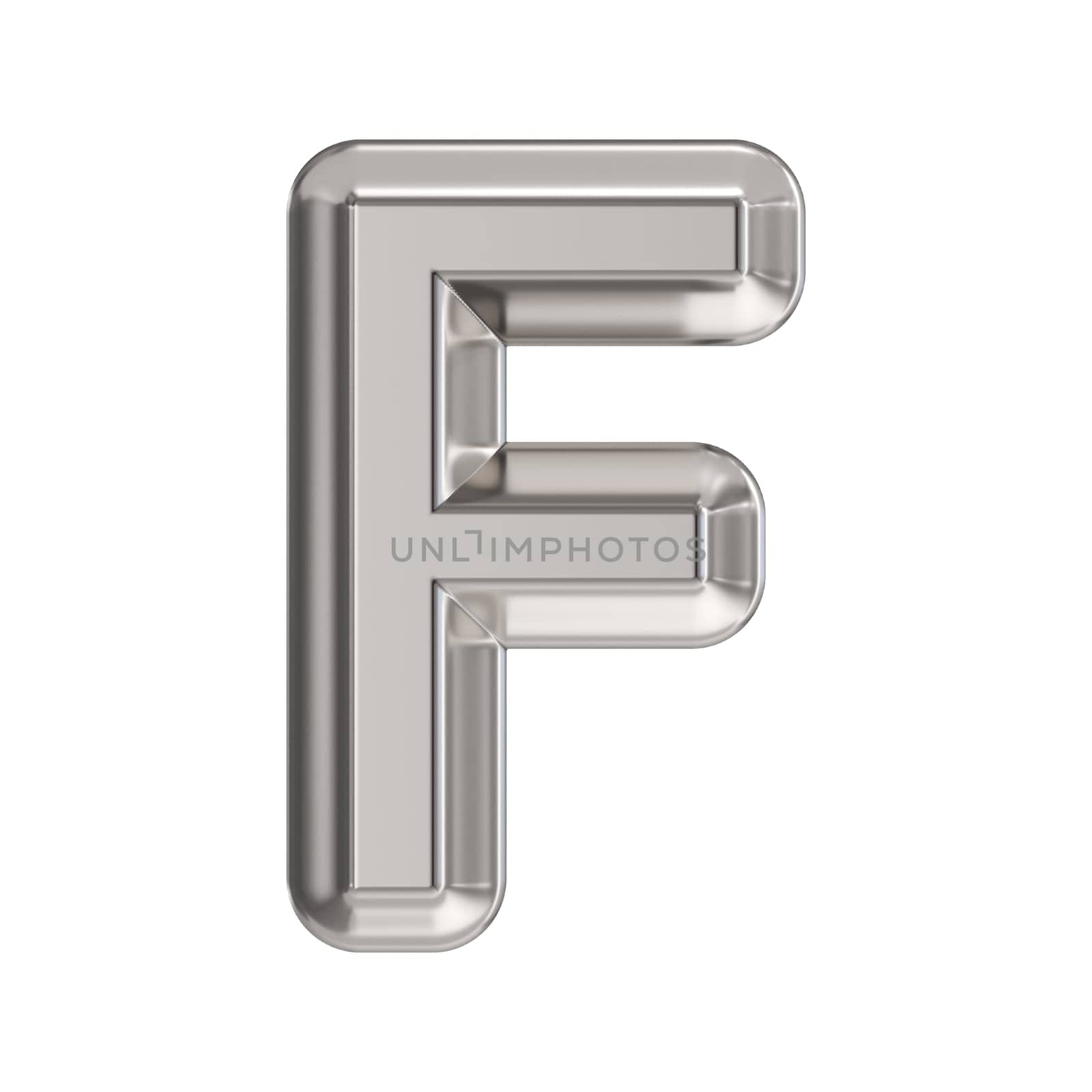 Steel font Letter F 3D rendering illustration isolated on white background