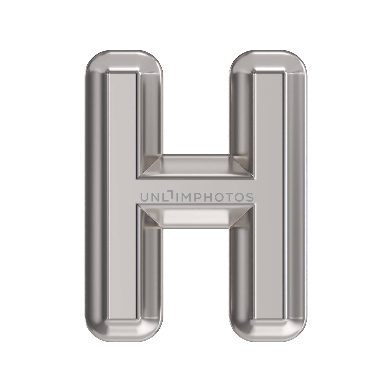 Steel font Letter H 3D rendering illustration isolated on white background