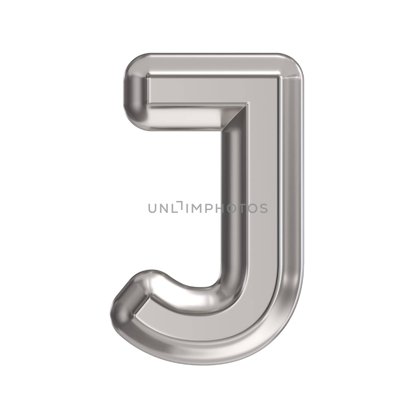 Steel font Letter J 3D rendering illustration isolated on white background