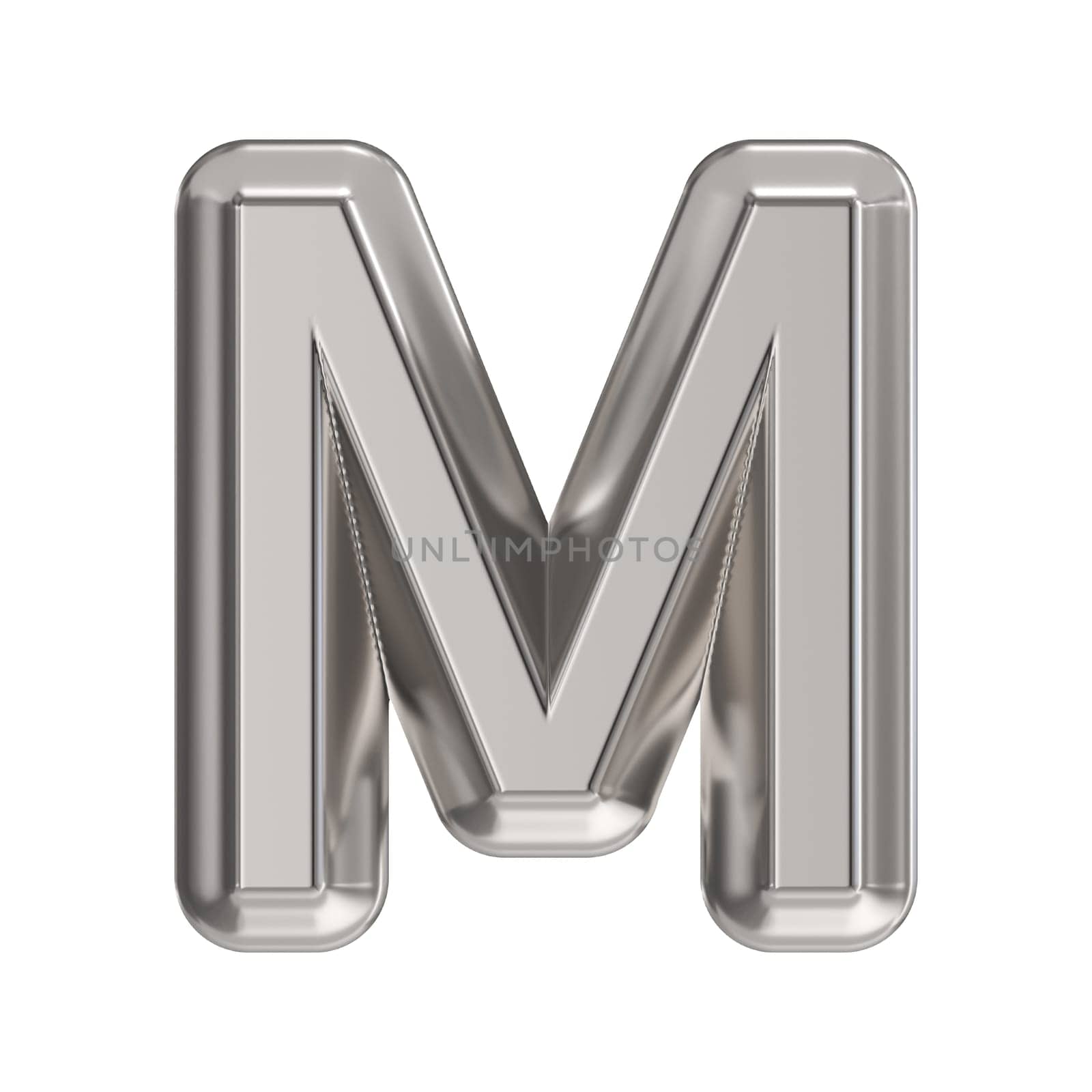 Steel font Letter M 3D rendering illustration isolated on white background