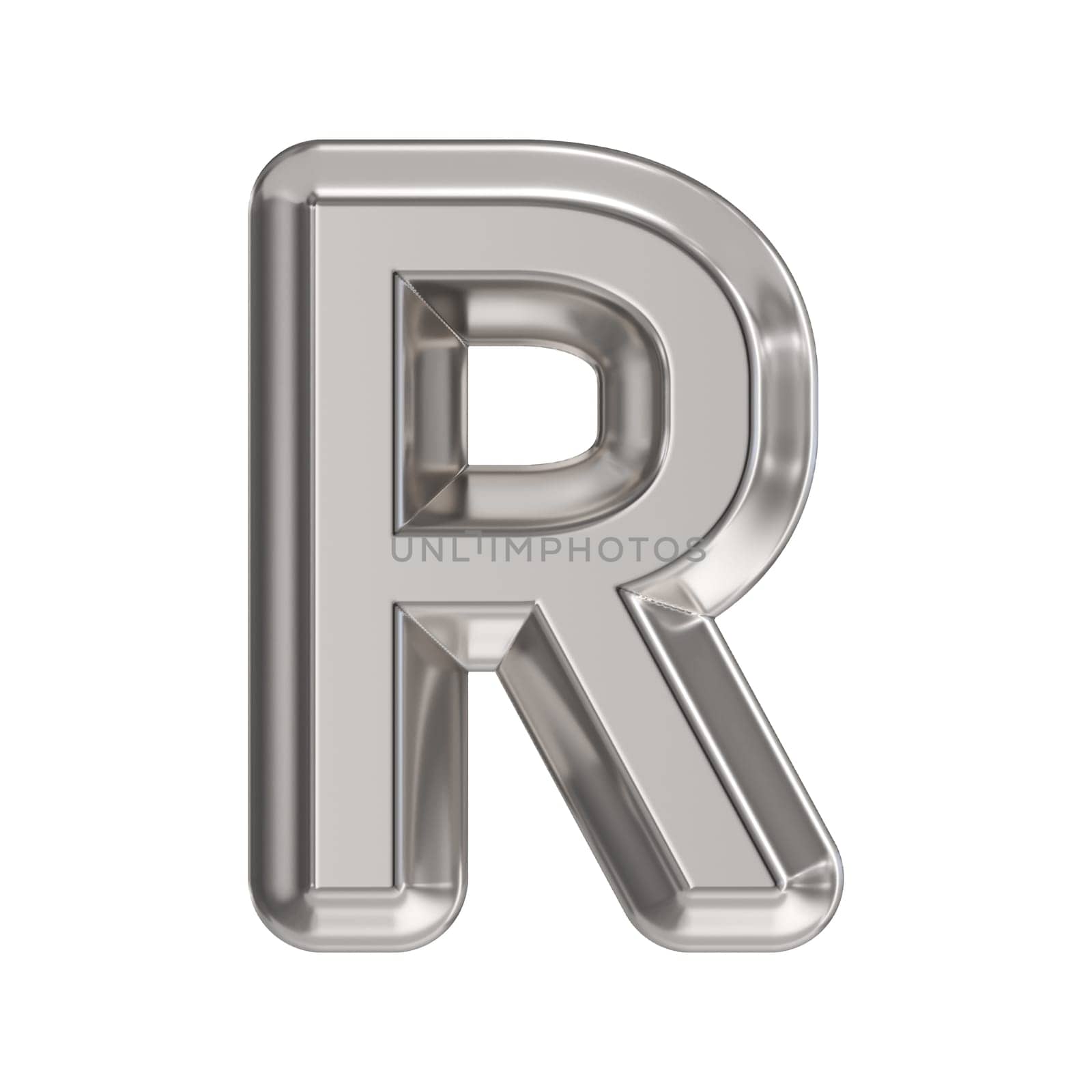 Steel font Letter R 3D rendering illustration isolated on white background