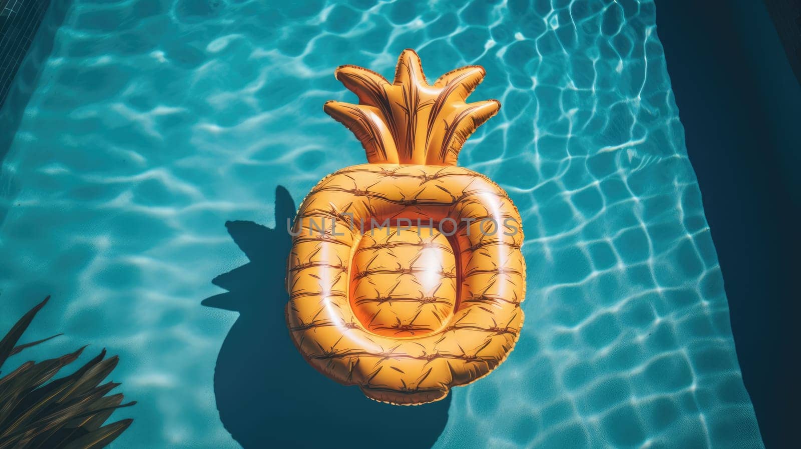 An inflatable mattress in the shape of a Pineapple on the surface of the pool AI