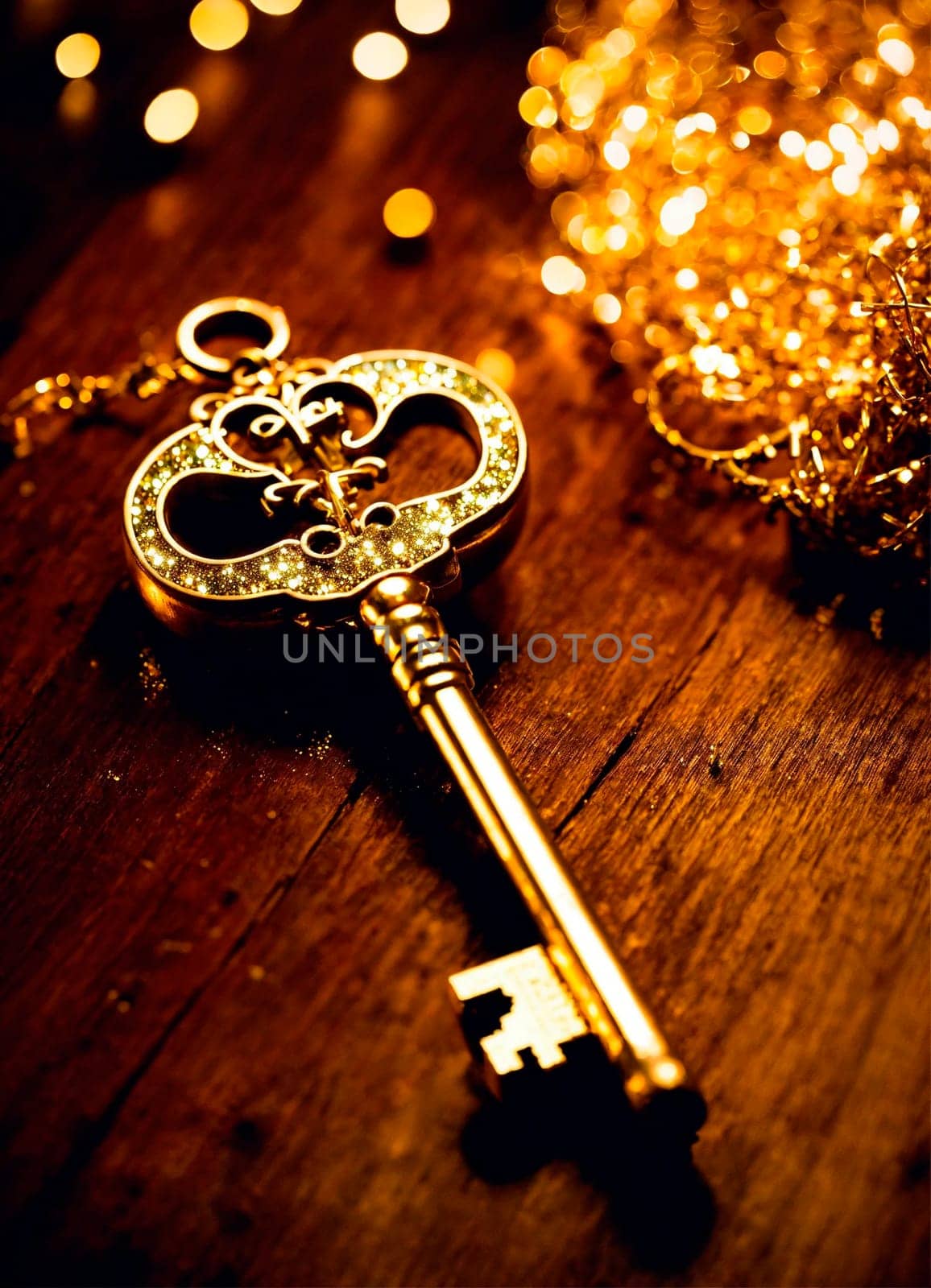 golden key on the table. Selective focus. gold.