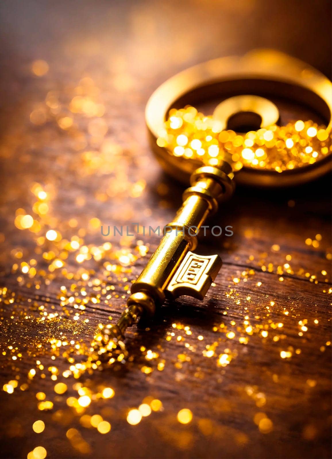 golden key on the table. Selective focus. gold.