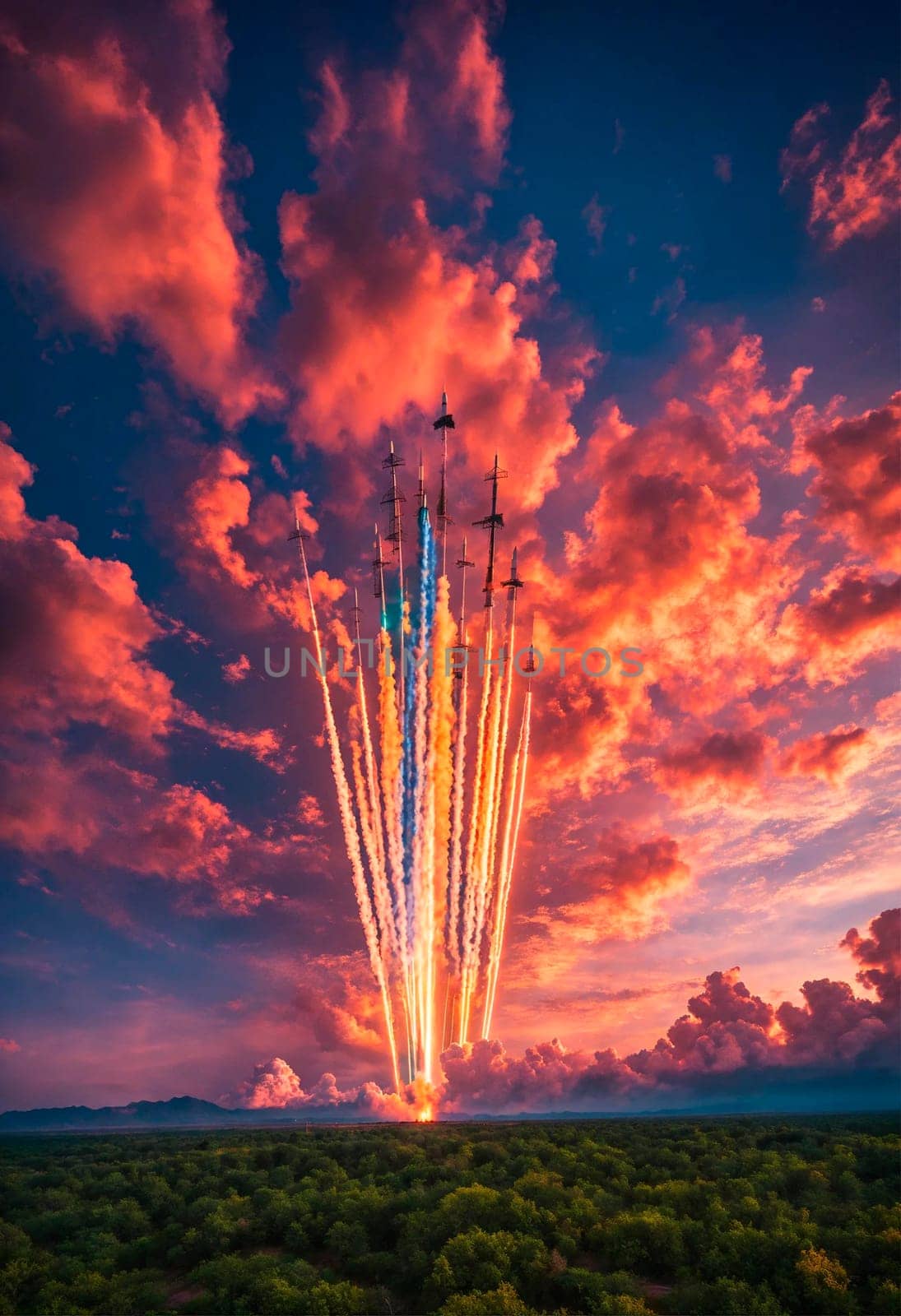 rockets fly into the sky. Selective focus. by yanadjana