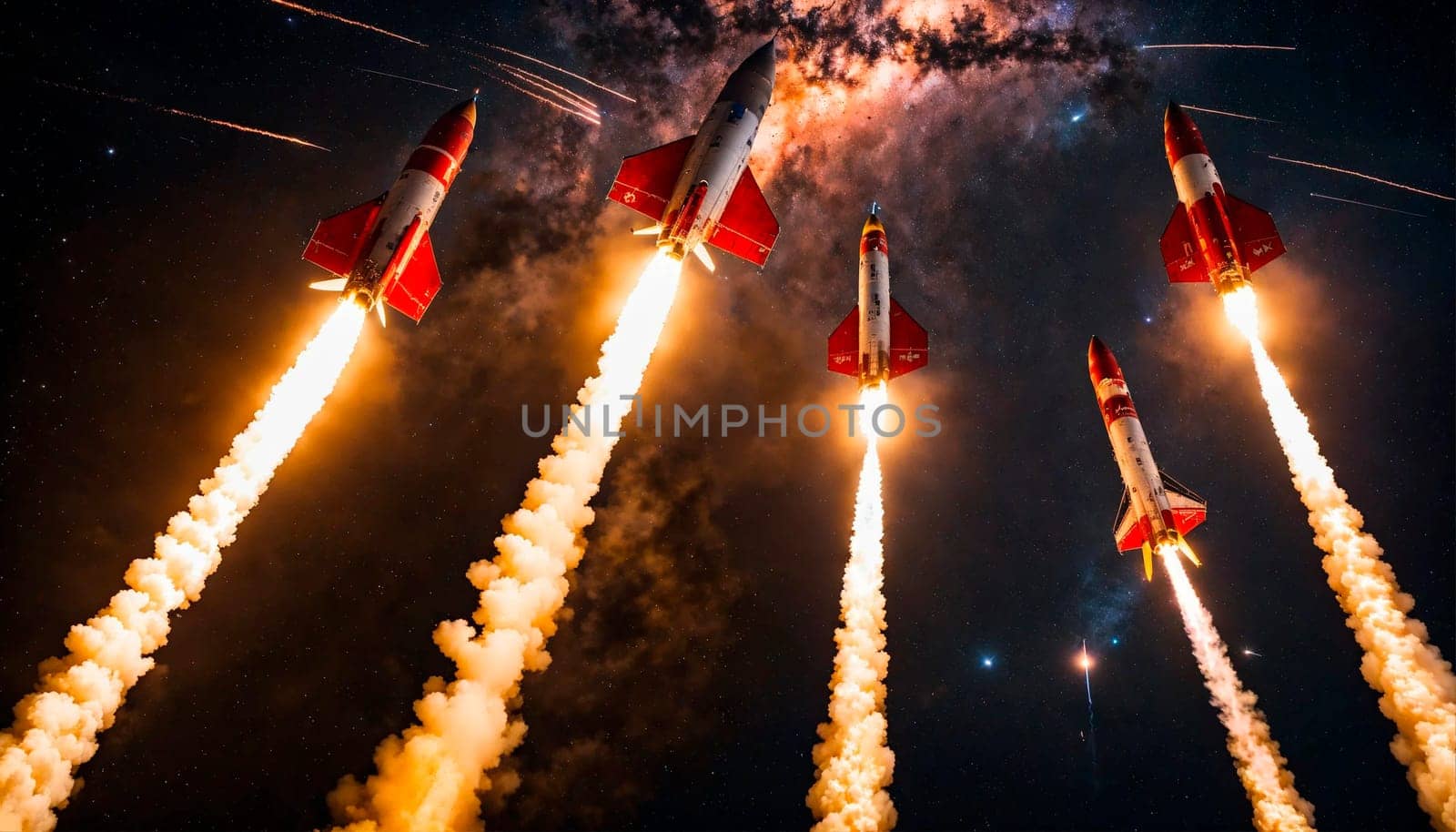 rockets fly into the sky. Selective focus. by yanadjana
