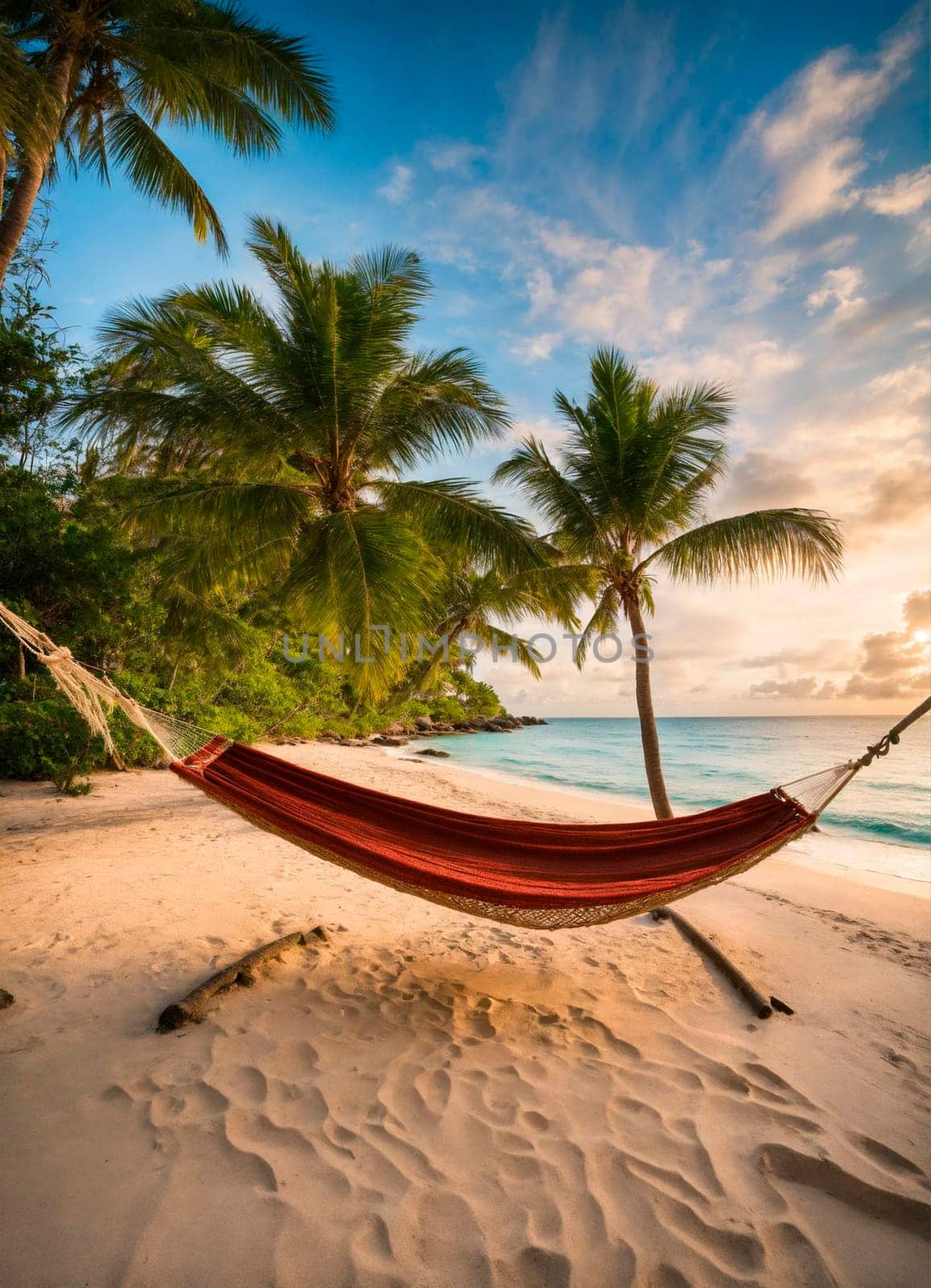 hammock on a tropical beach. Selective focus. by yanadjana