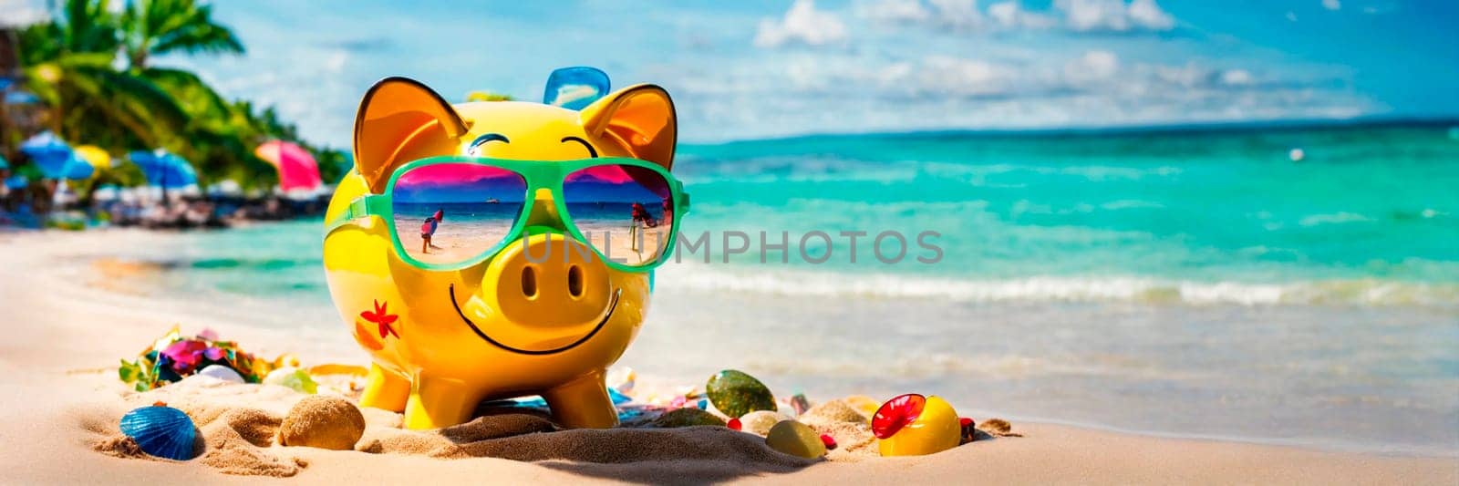 piggy bank on the beach. Selective focus. nature.