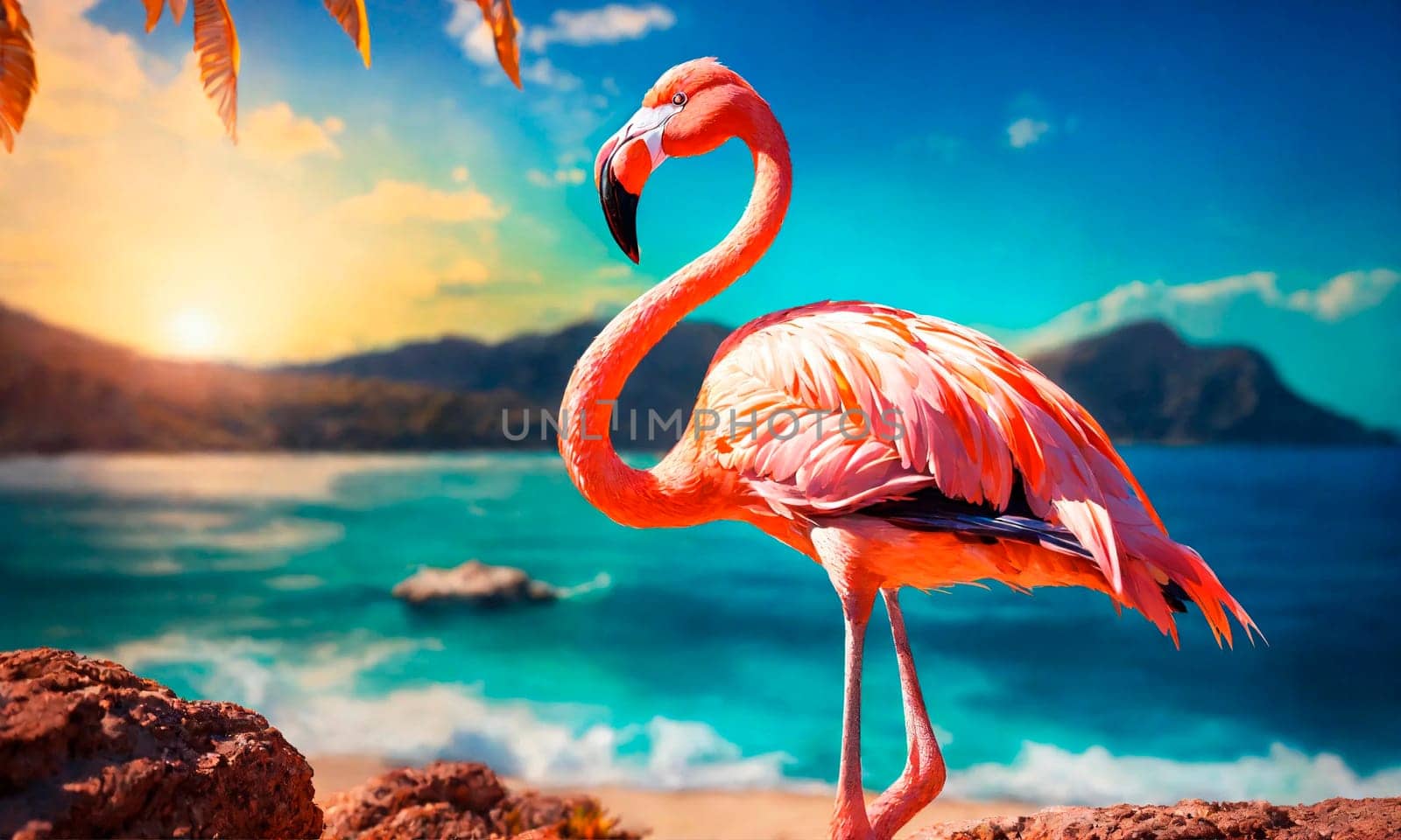 pink flamingo on the seashore. Selective focus. animal.