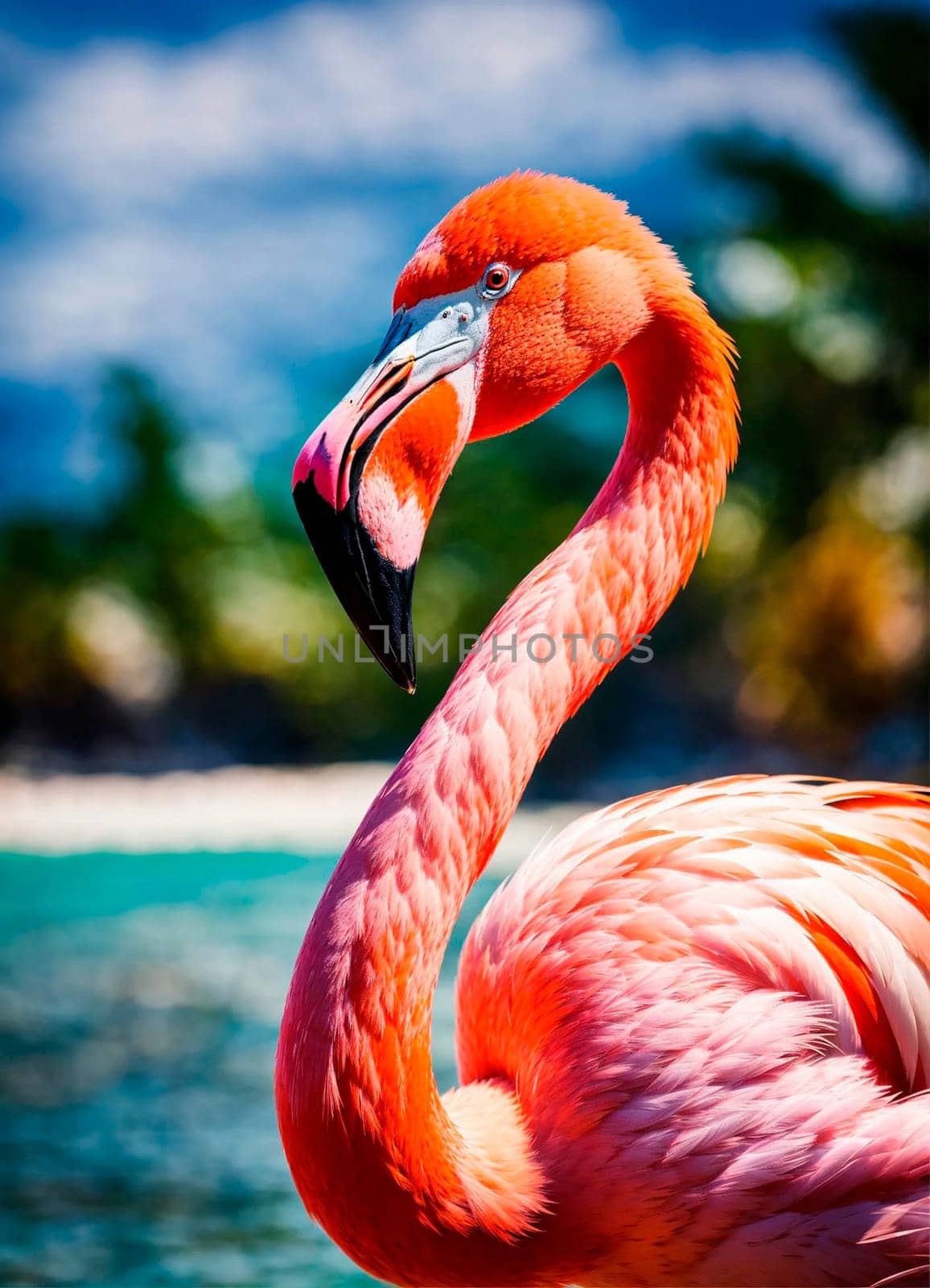 pink flamingo on the seashore. Selective focus. by yanadjana