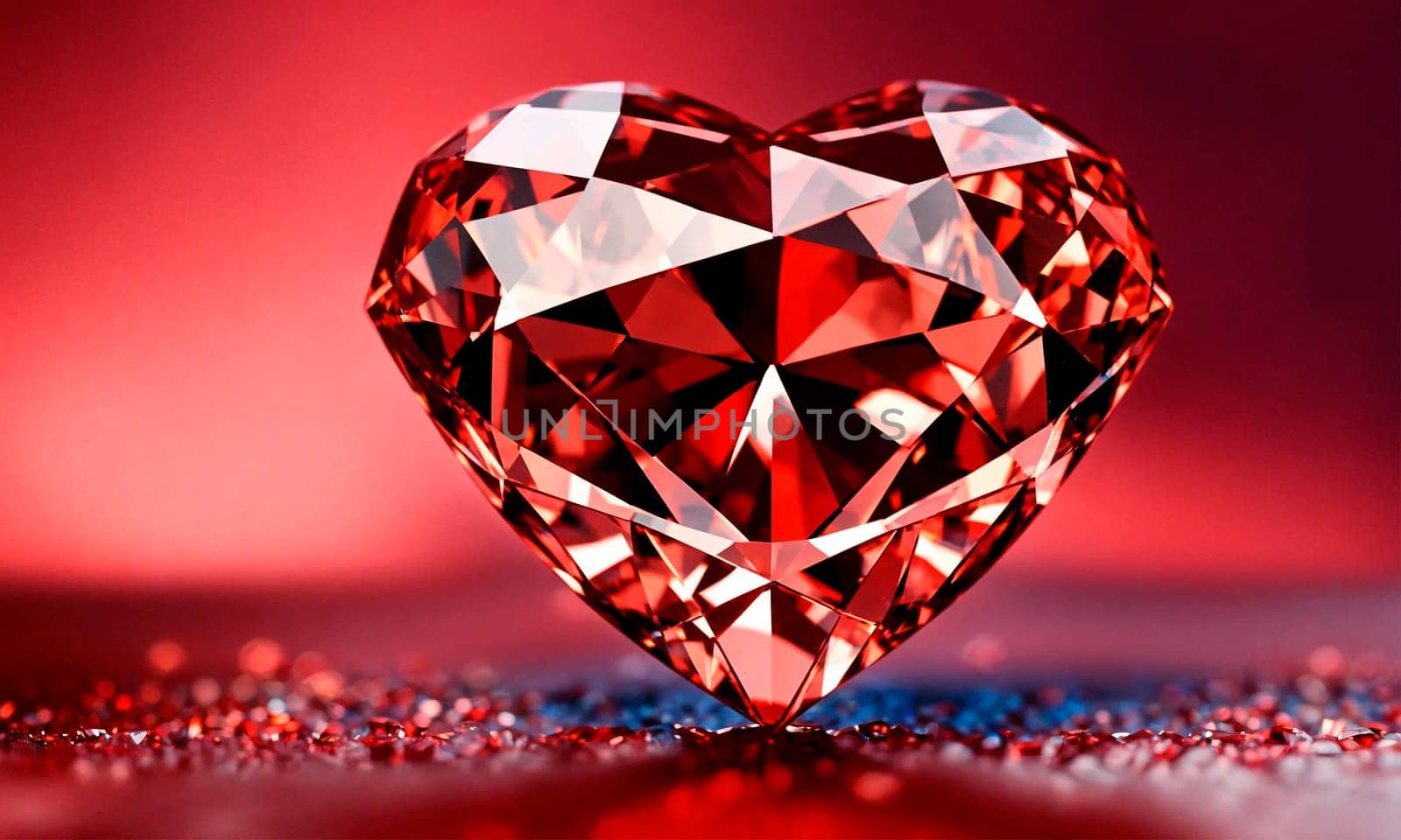 Ruby gemstone in the shape of a heart. Selective focus. Red.