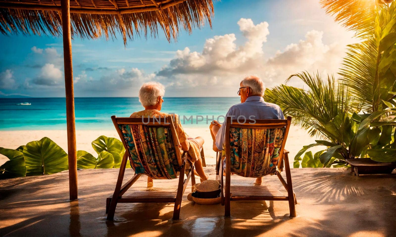 An elderly couple is relaxing at the seaside. Selective focus. by yanadjana