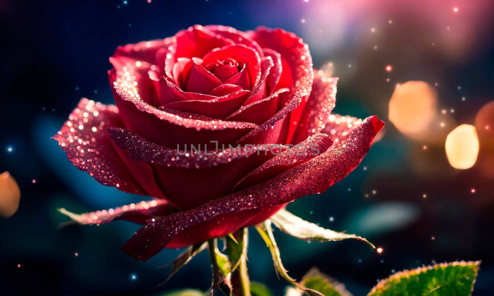 glowing beautiful rose on a shining background. Selective focus. by yanadjana