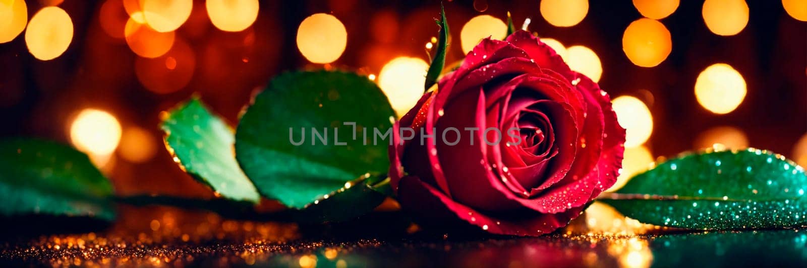 glowing beautiful rose on a shining background. Selective focus. by yanadjana