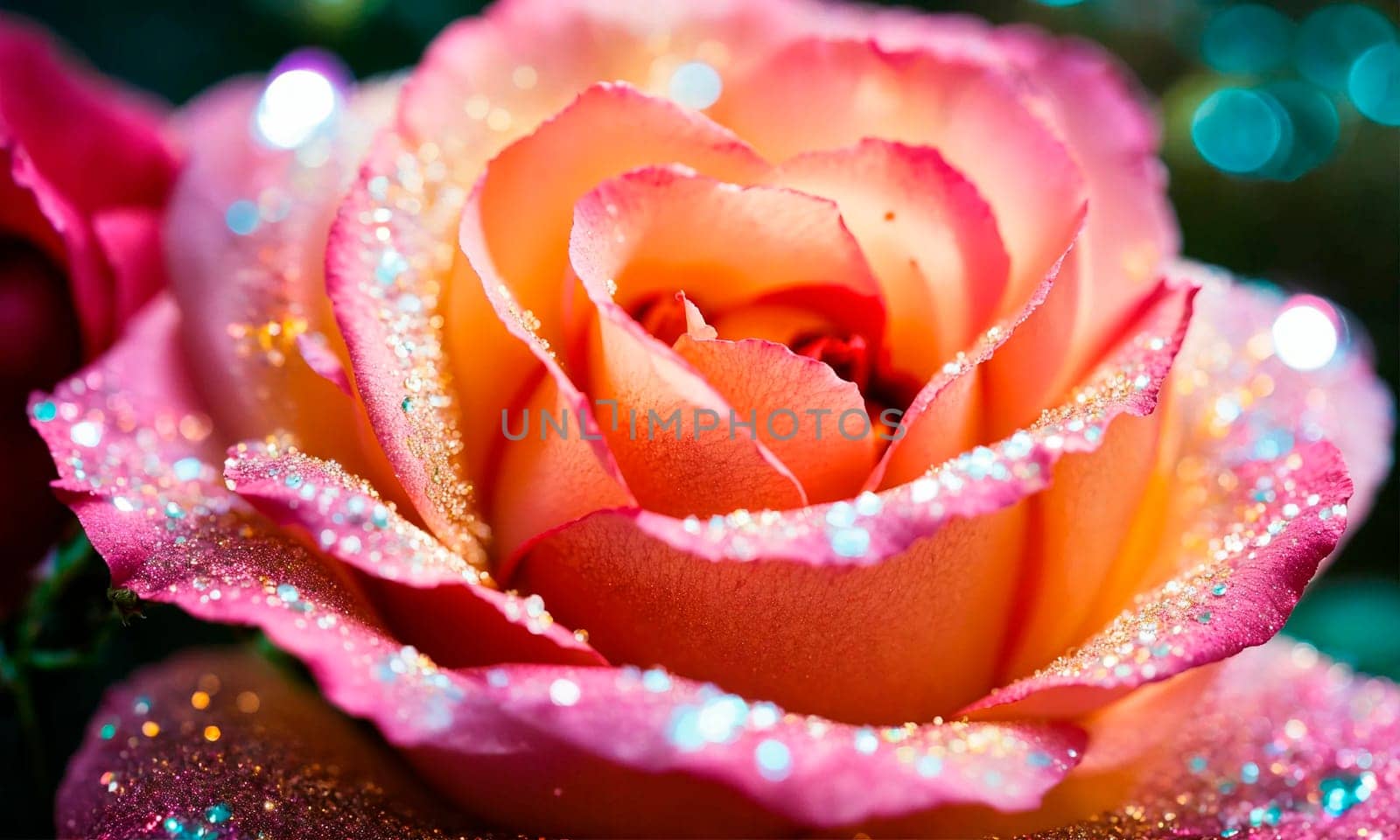 glowing beautiful rose on a shining background. Selective focus. nature.