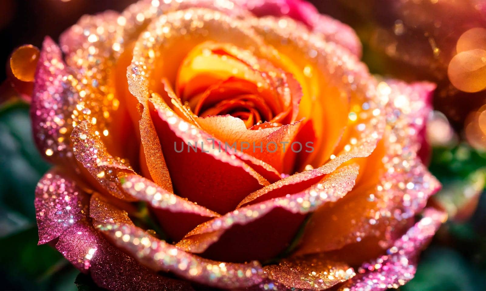 glowing beautiful rose on a shining background. Selective focus. by yanadjana